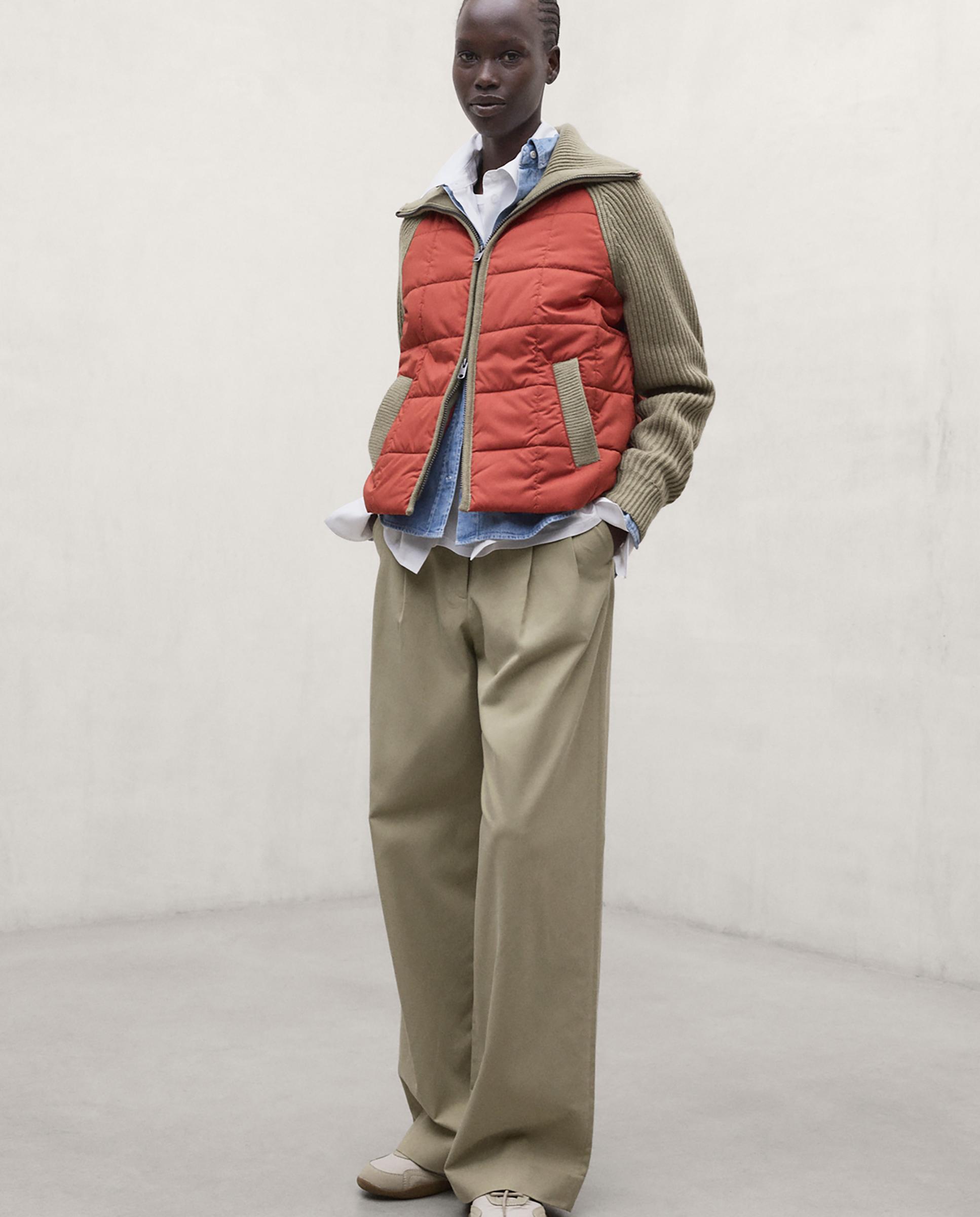 Chaqueta híbrida de mujer daniela con mangas acanaladas - Ecoalf - Naranja volcanico Naranja volcanico-1