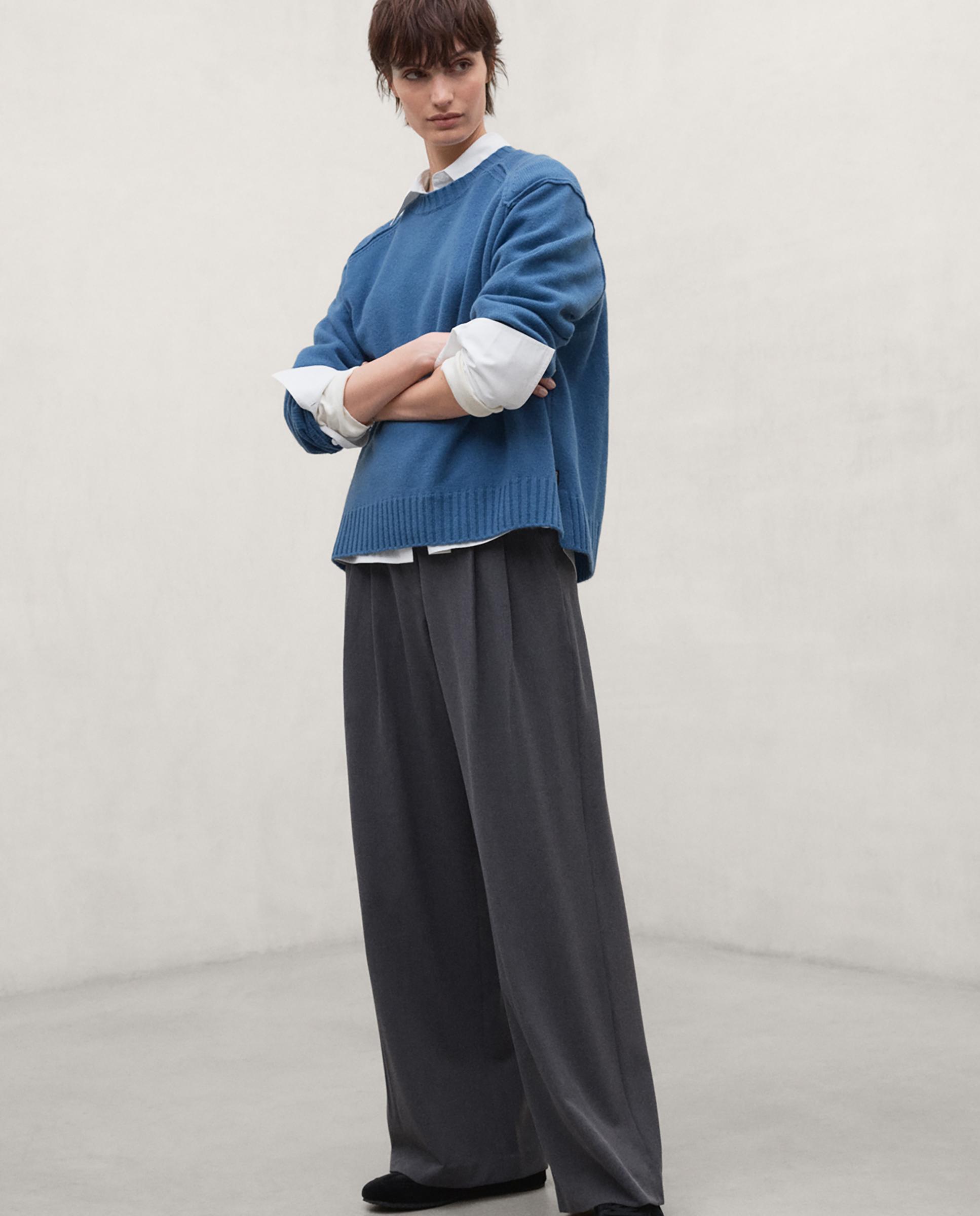 Pantalones anchos de mujer miel de cintura alta - Ecoalf - Gris oscuro Gris oscuro-1