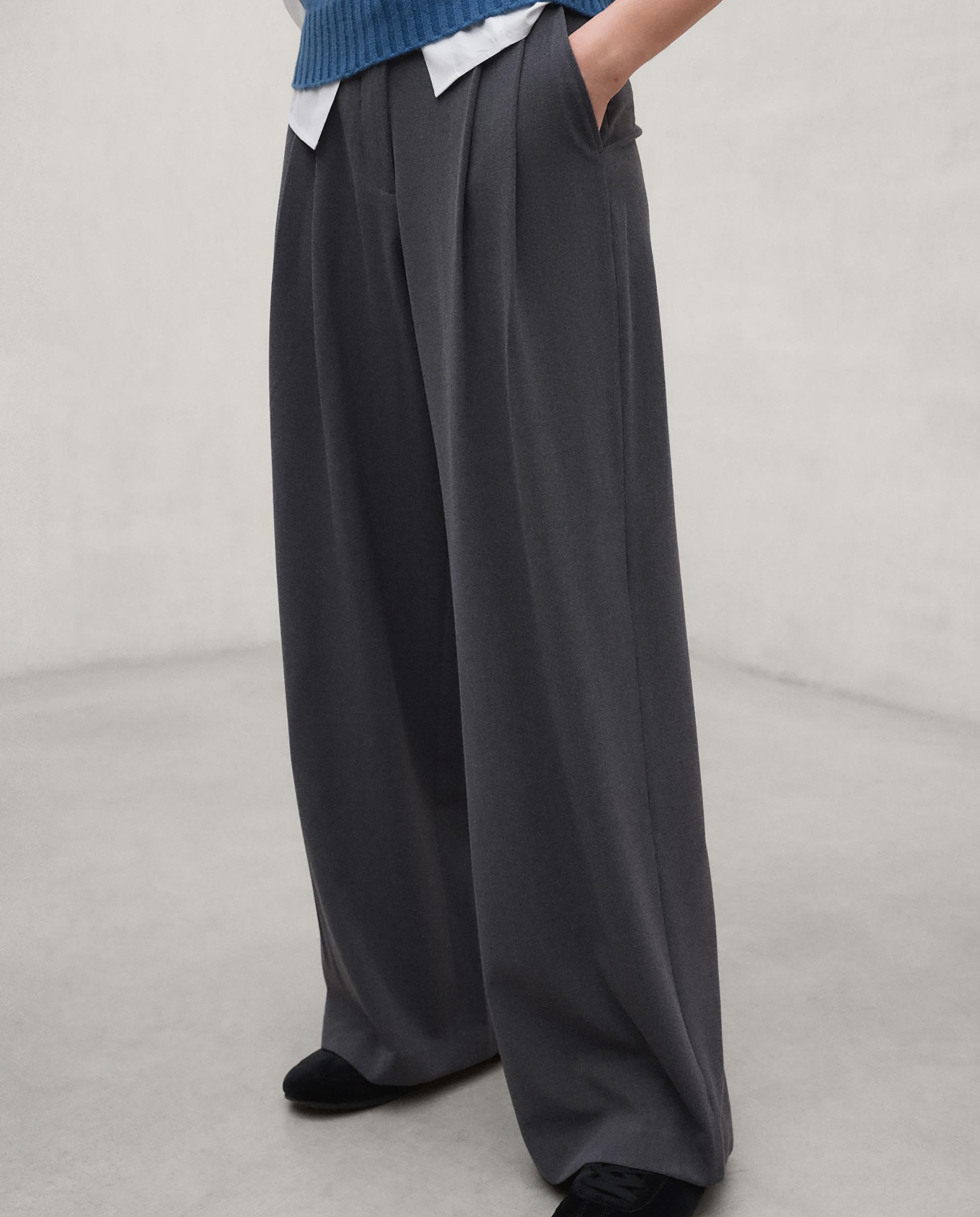 Pantalones anchos de mujer miel de cintura alta - Ecoalf - Gris oscuro Gris oscuro-3