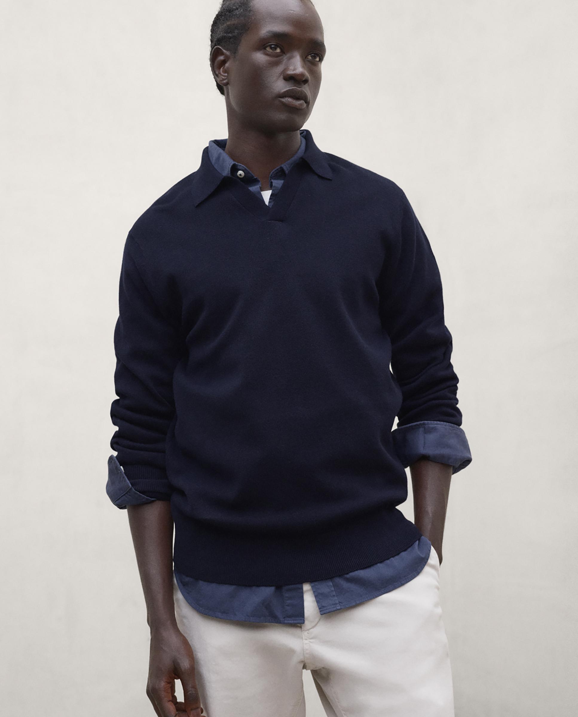 Jersey de hombre mopane con cuello de polo - Ecoalf - Azul marino Azul marino-1