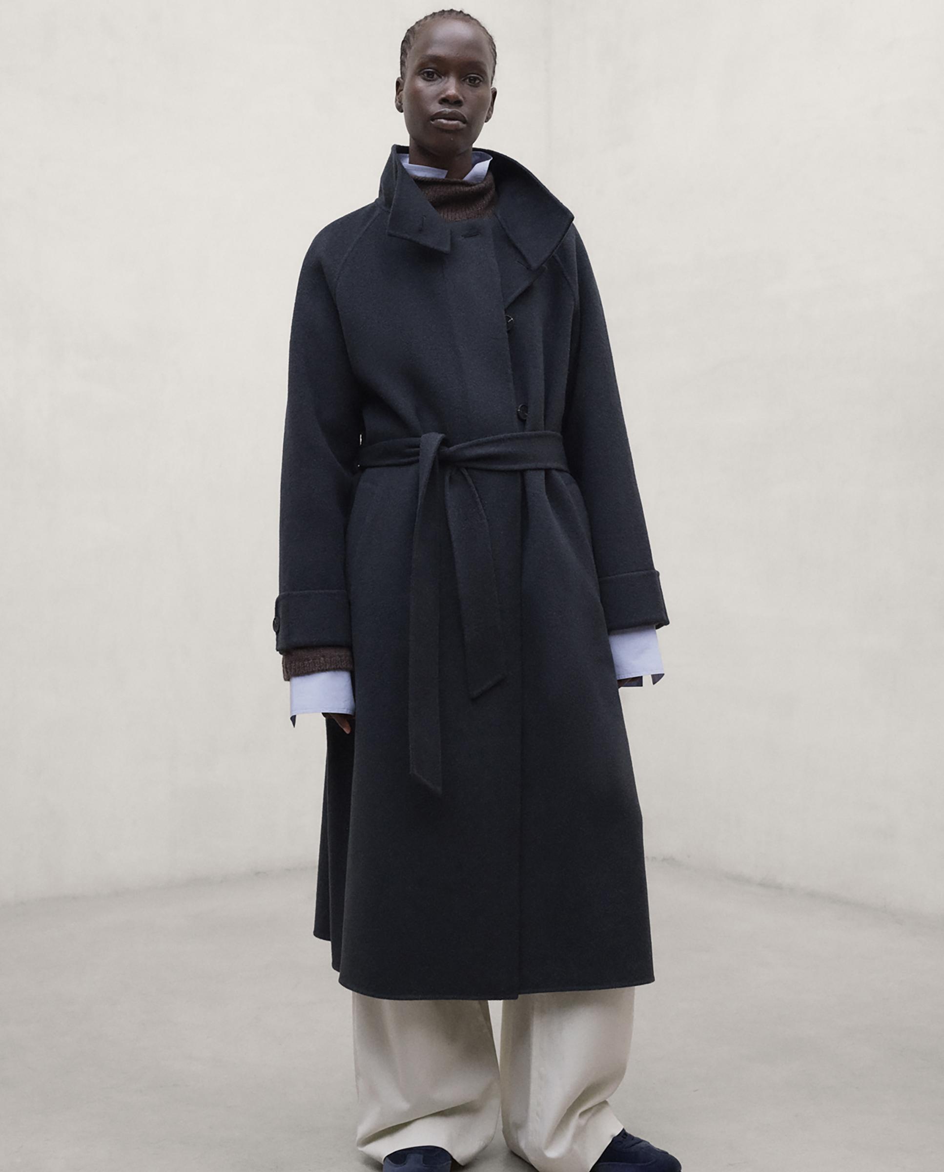 Abrigo de paño de mujer lora largo - Ecoalf - Gris oscuro Gris oscuro-1