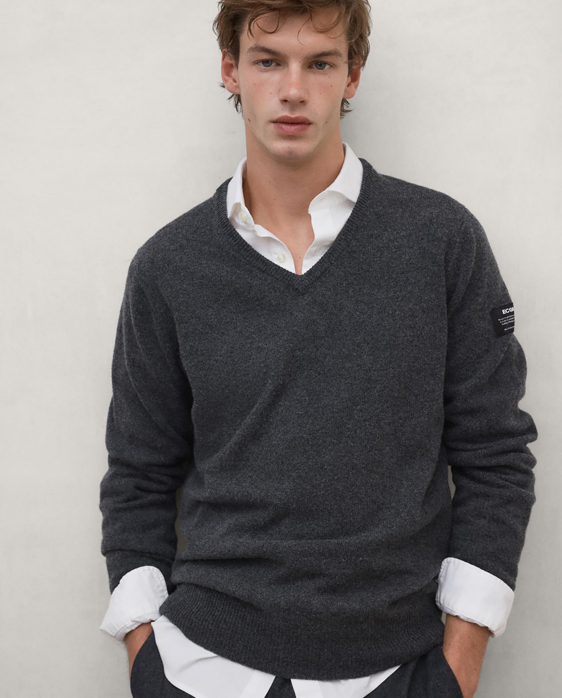 Jersey de hombre valle con cuello de pico - Ecoalf - Gris oscuro Gris oscuro-1