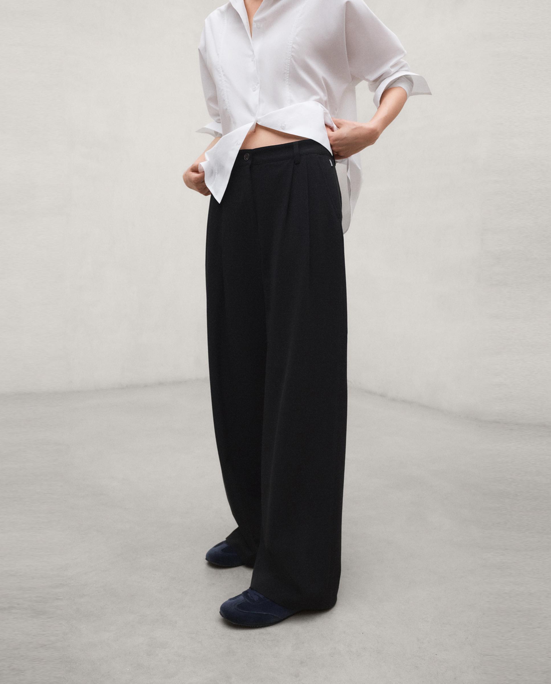 Pantalones anchos de mujer miel de cintura alta - Ecoalf - Negro Negro-4