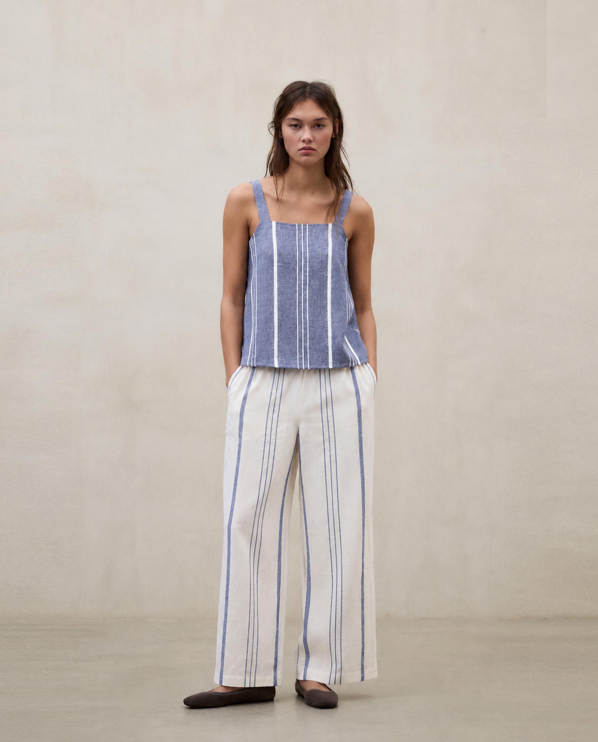 Ecoalf - Pantalón ancho de mujer a rayas con cintura elástica.