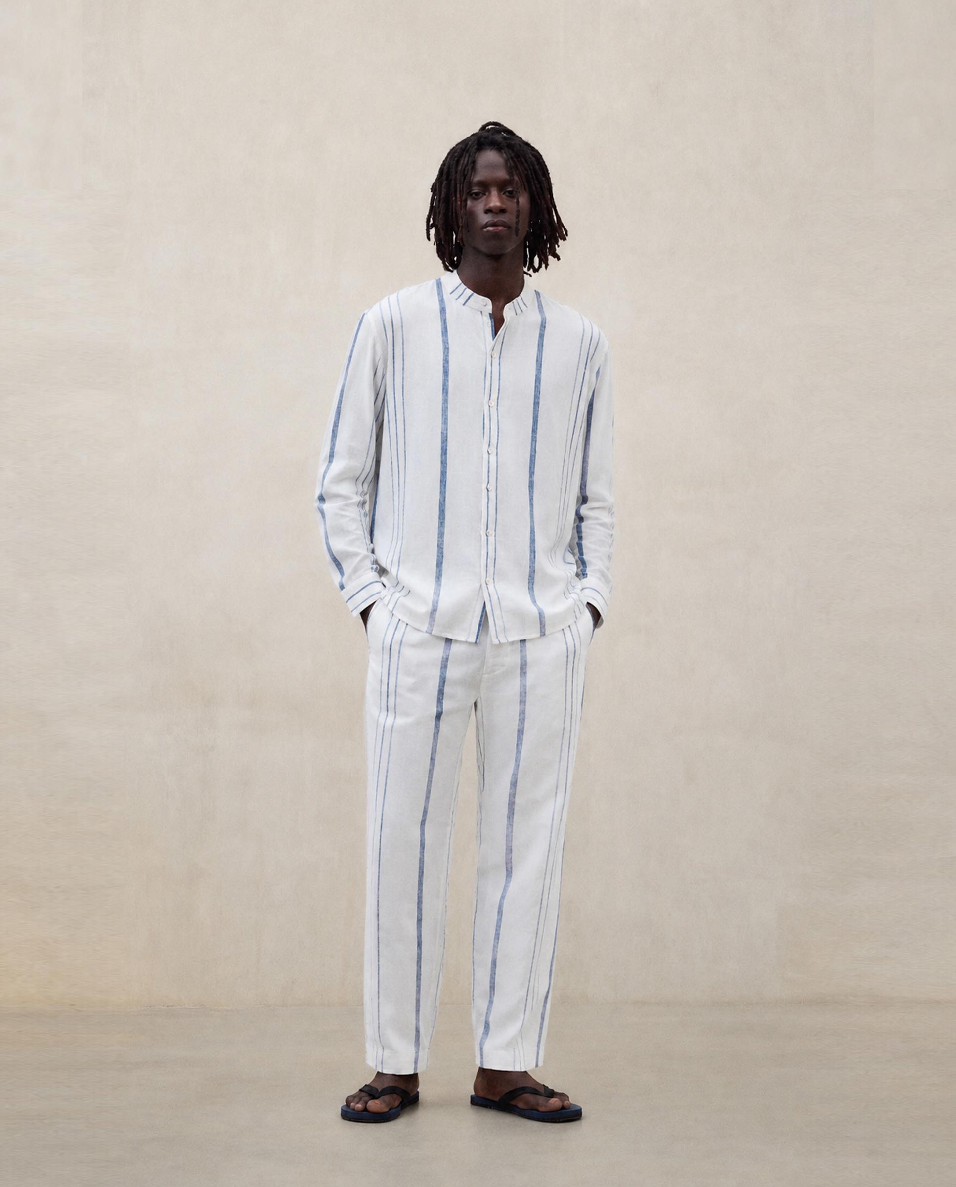 Ecoalf - Pantalón chino de hombre a rayas con cordón de ajuste.