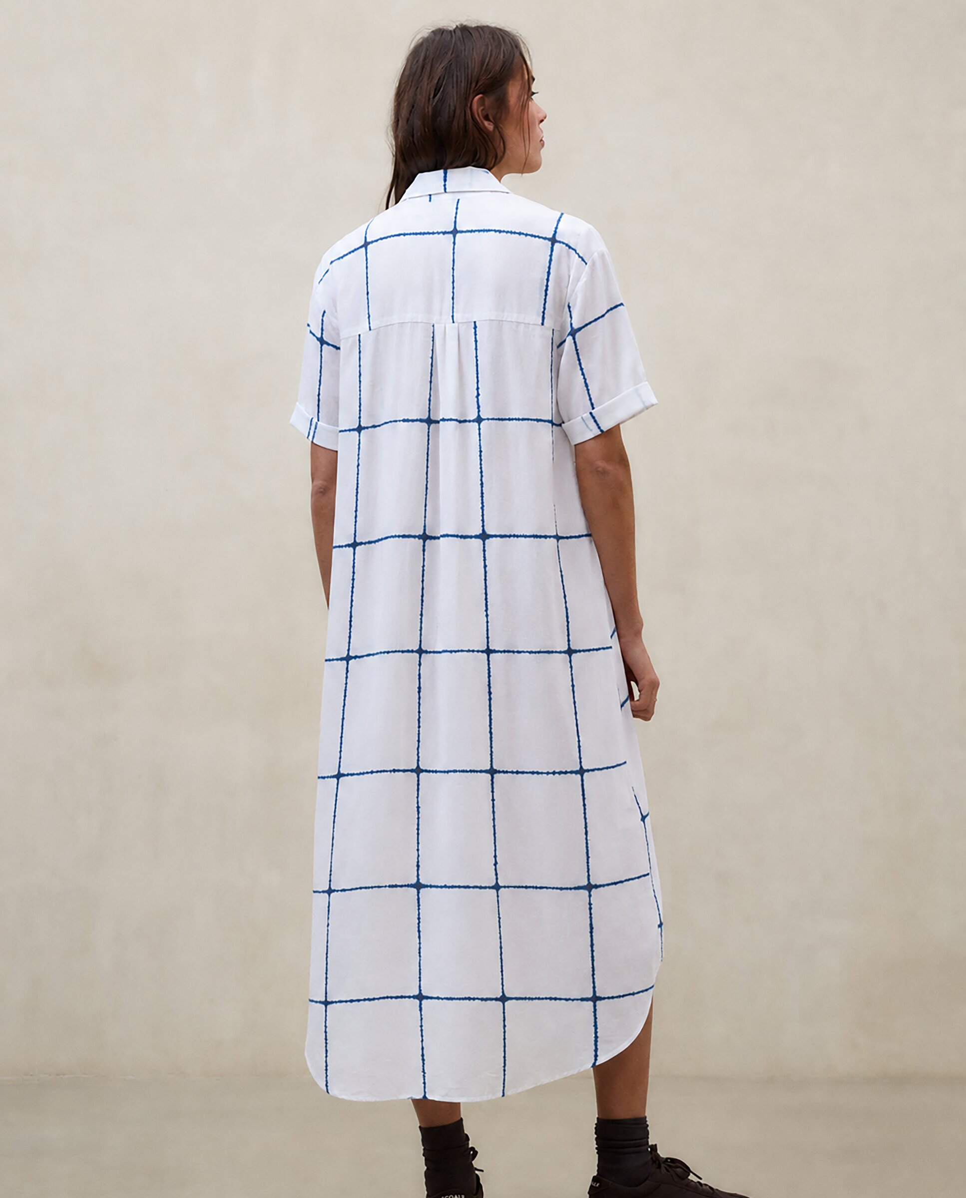 Vestido largo camisero con estampado de cuadros - Ecoalf - Azul claro Azul claro-2