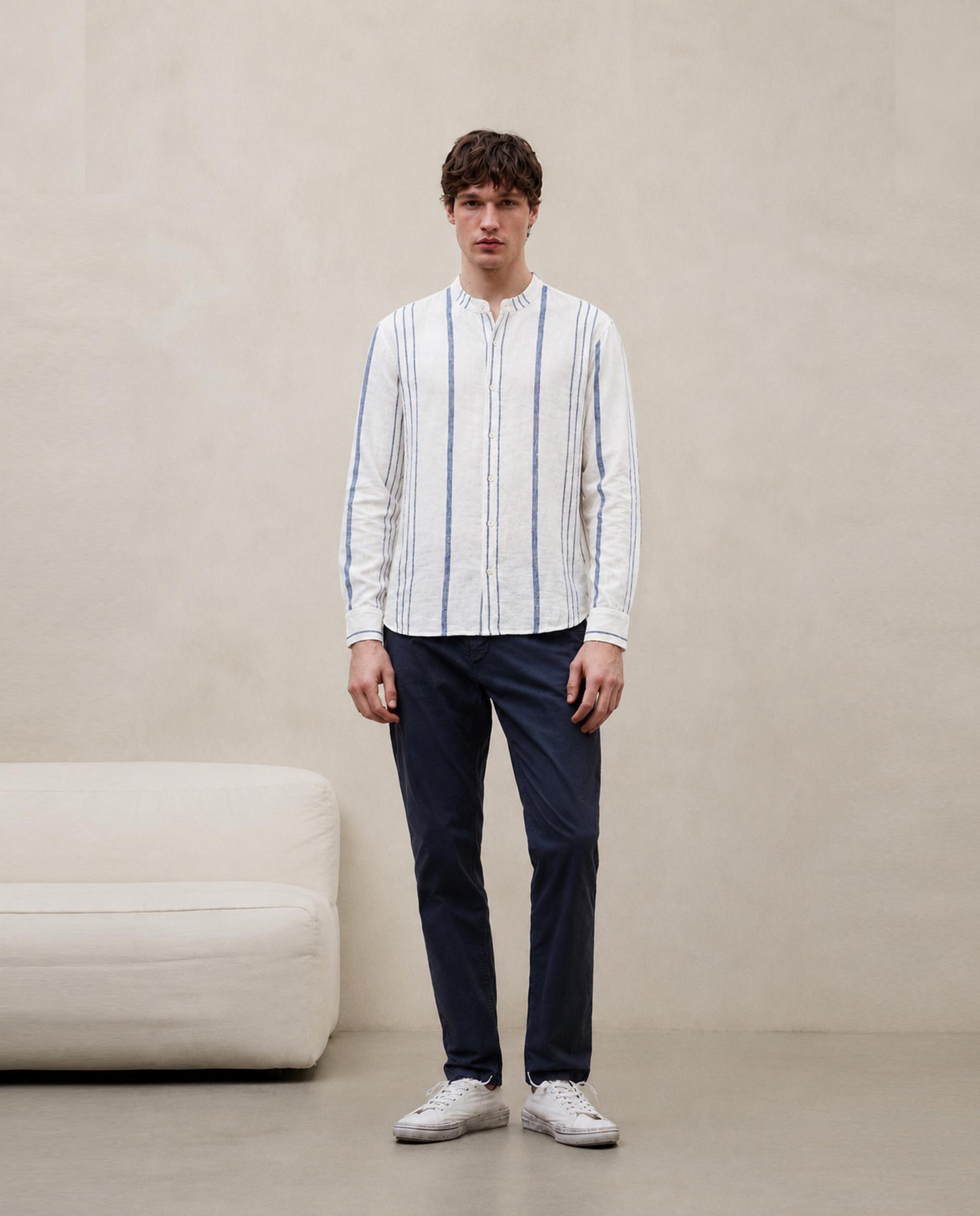 Ecoalf - Camisa de hombre de rayas con cuello mao.