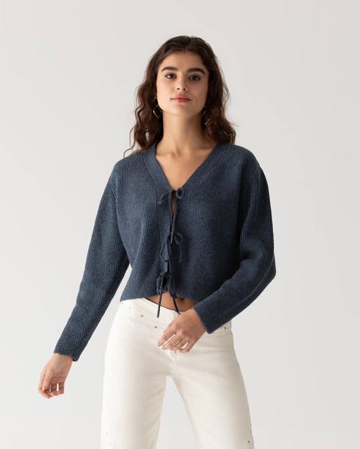 Imagen 0 de Jersey de mujer con escote en pico y cierre delantero con lazos