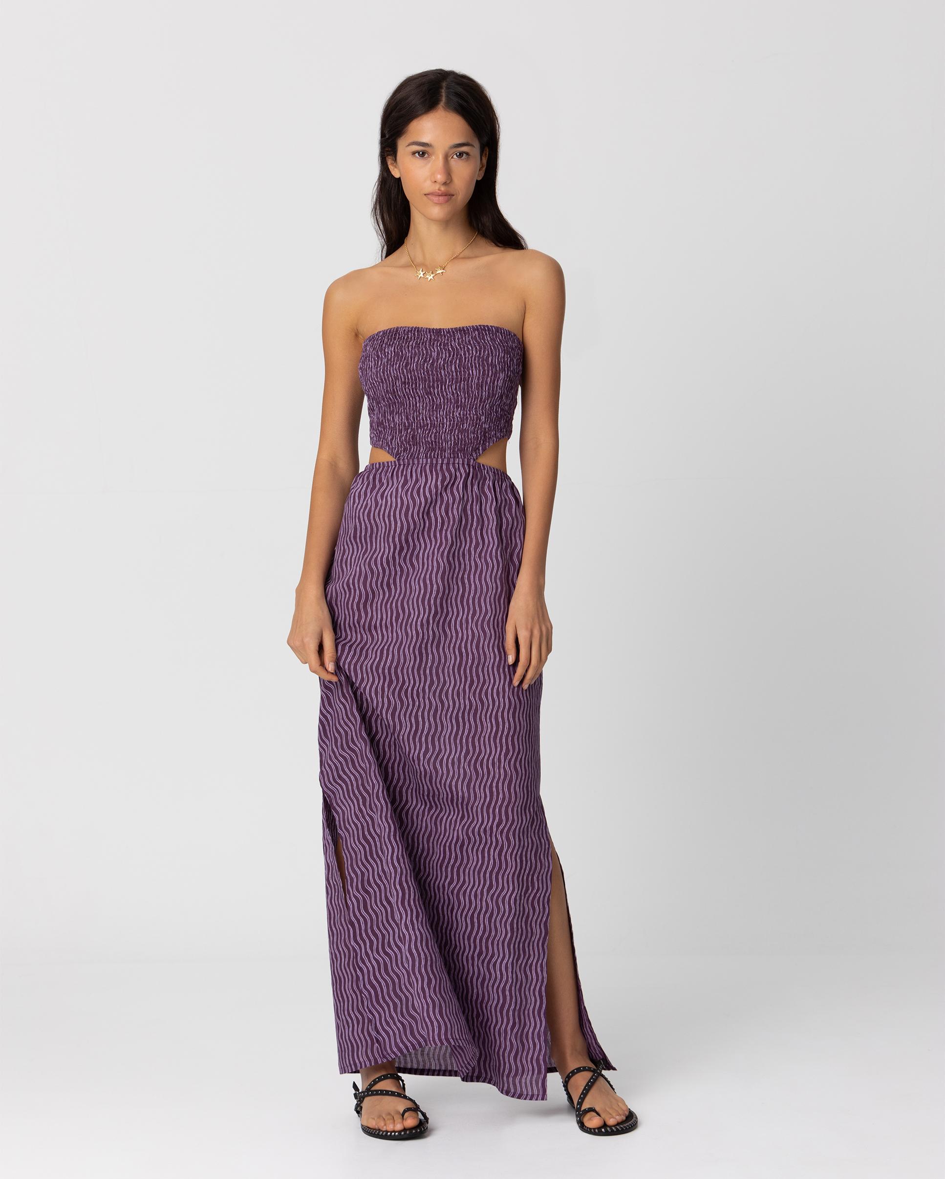 Imagen 1 de Vestido largo palabra de honor con rayas - Noon - Morado Morado