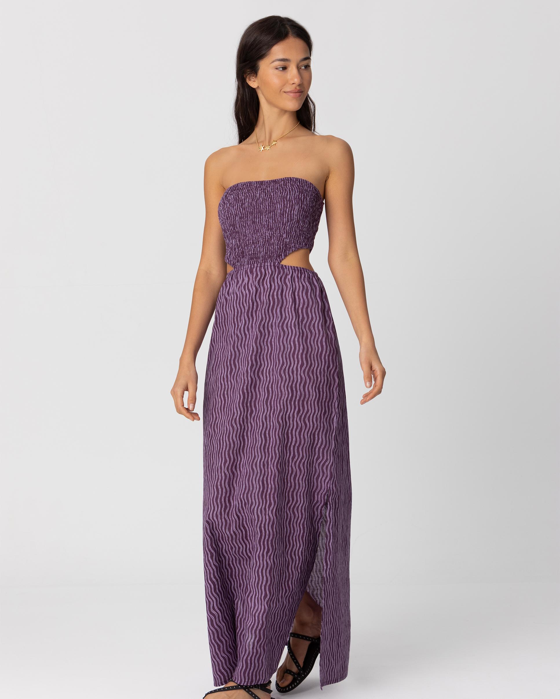 Imagen 3 de Vestido largo palabra de honor con rayas - Noon - Morado Morado
