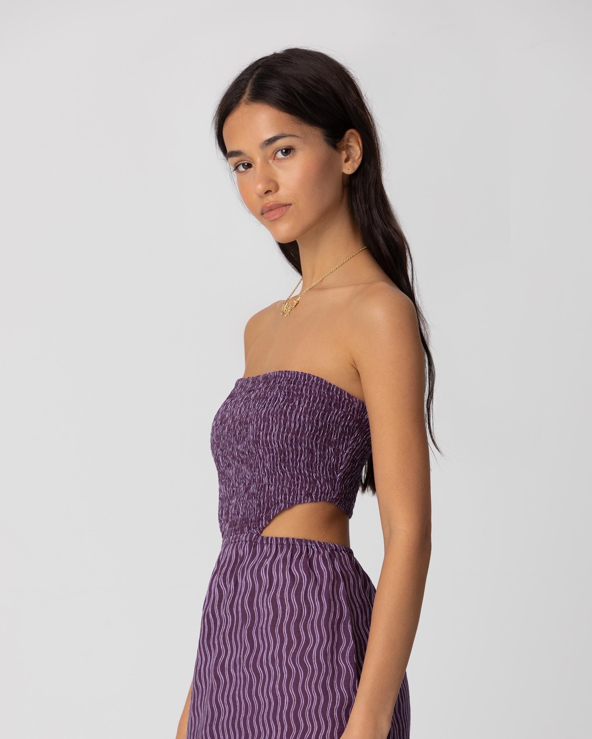 Imagen 4 de Vestido largo palabra de honor con rayas - Noon - Morado Morado