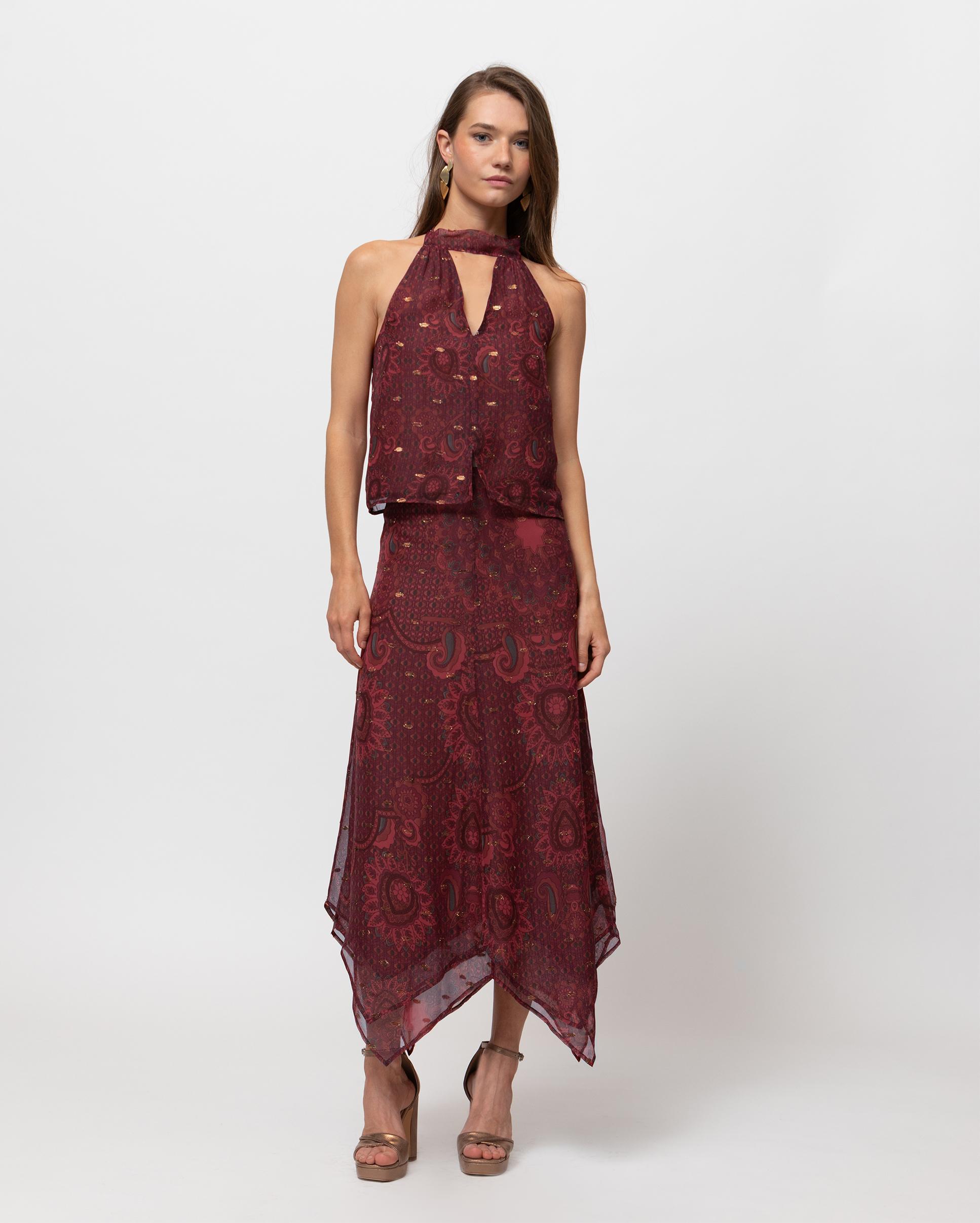 Falda midi con estampado paisley - Noon - Rojo Rojo-1
