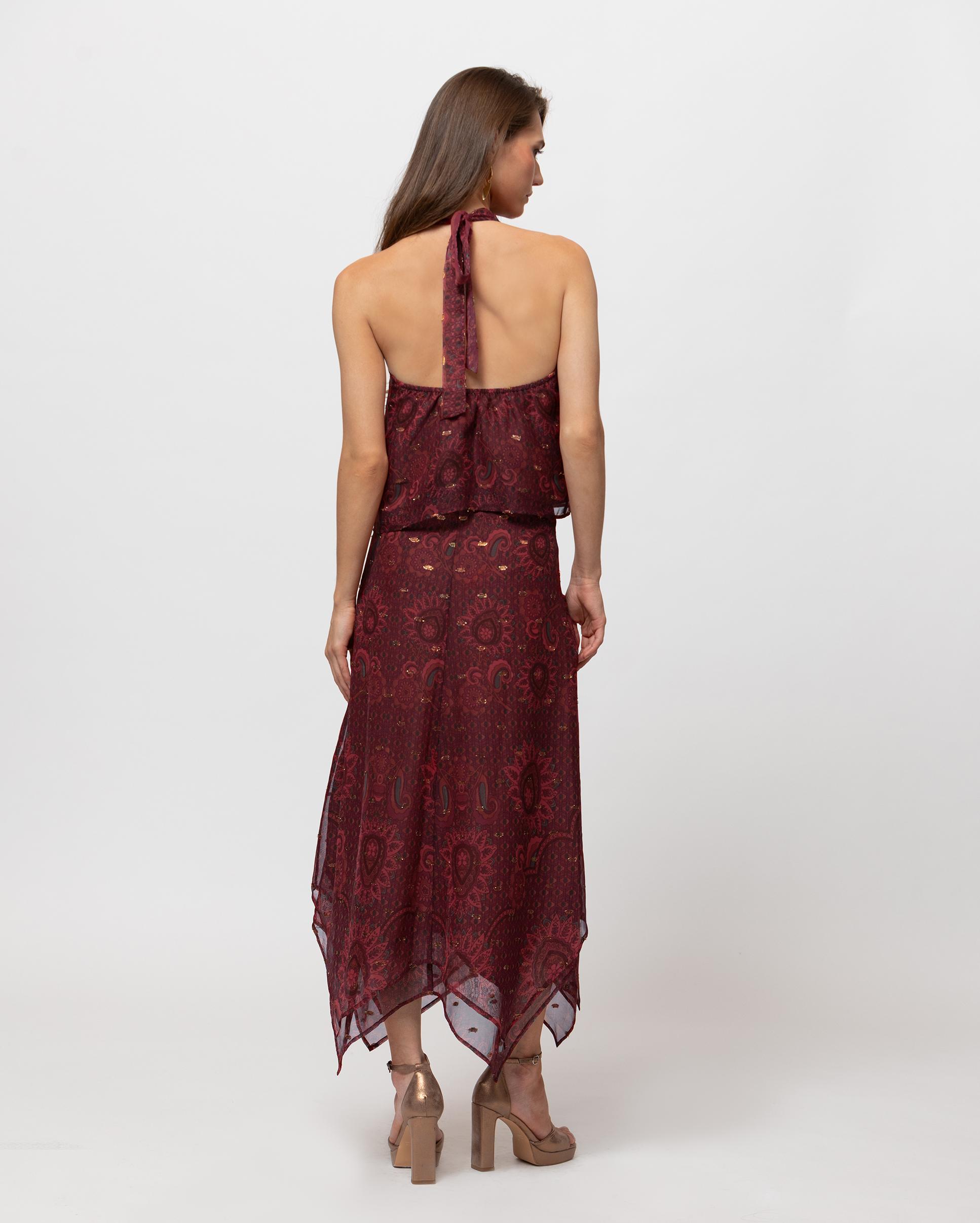 Falda midi con estampado paisley - Noon - Rojo Rojo-2