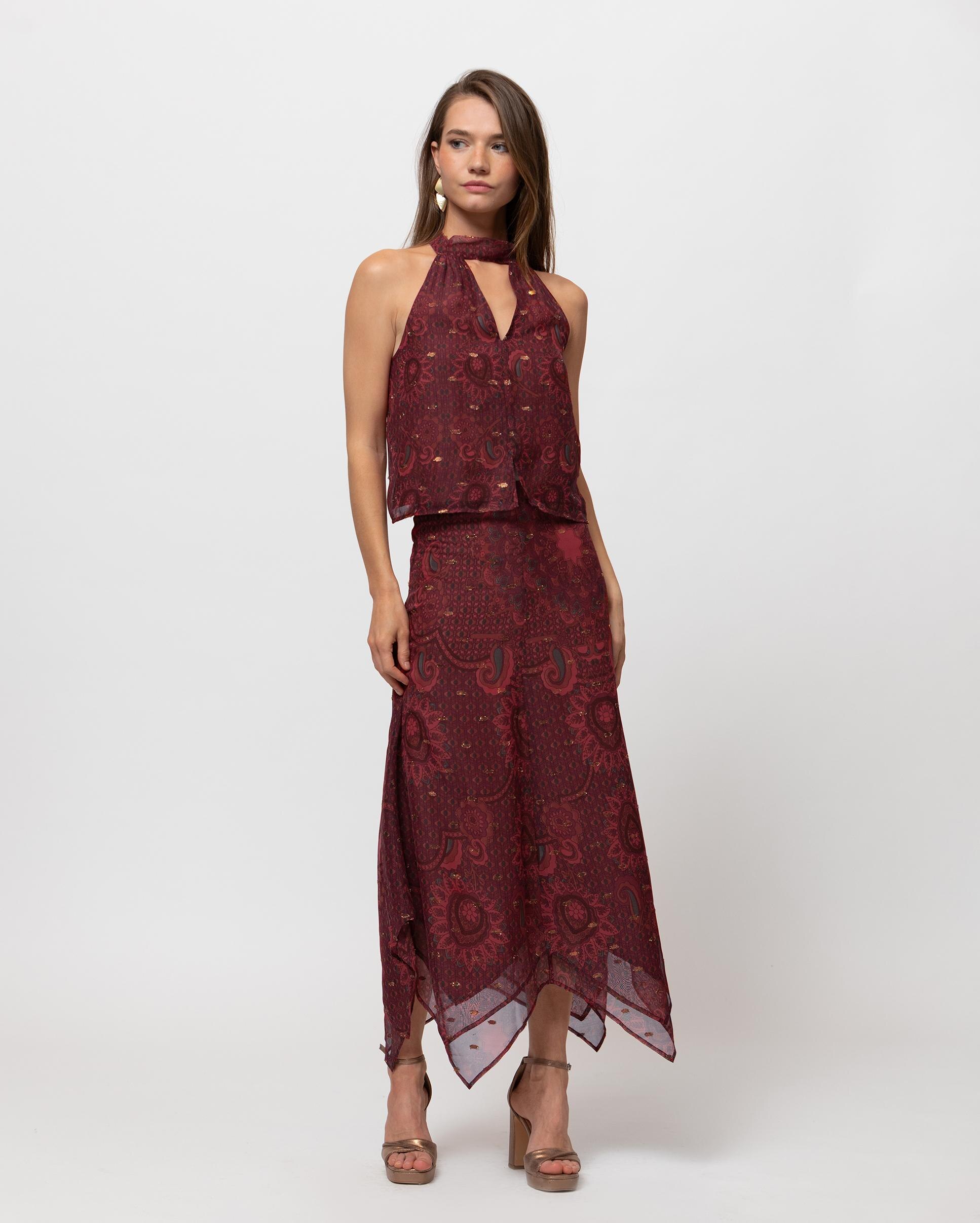 Falda midi con estampado paisley - Noon - Rojo Rojo-4