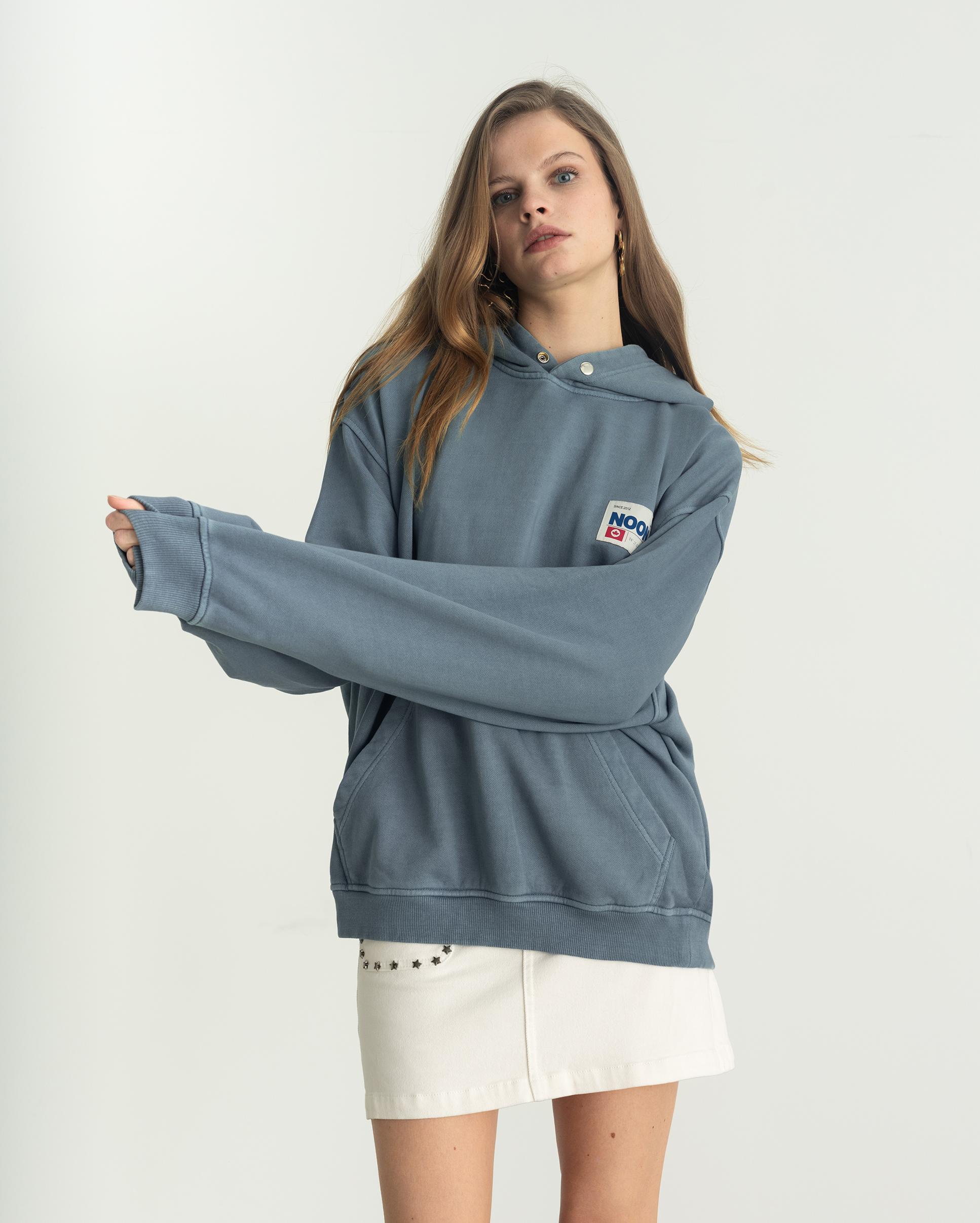 Sudadera de mujer con capucha y estampado trasero - Noon - Azul Azul-1