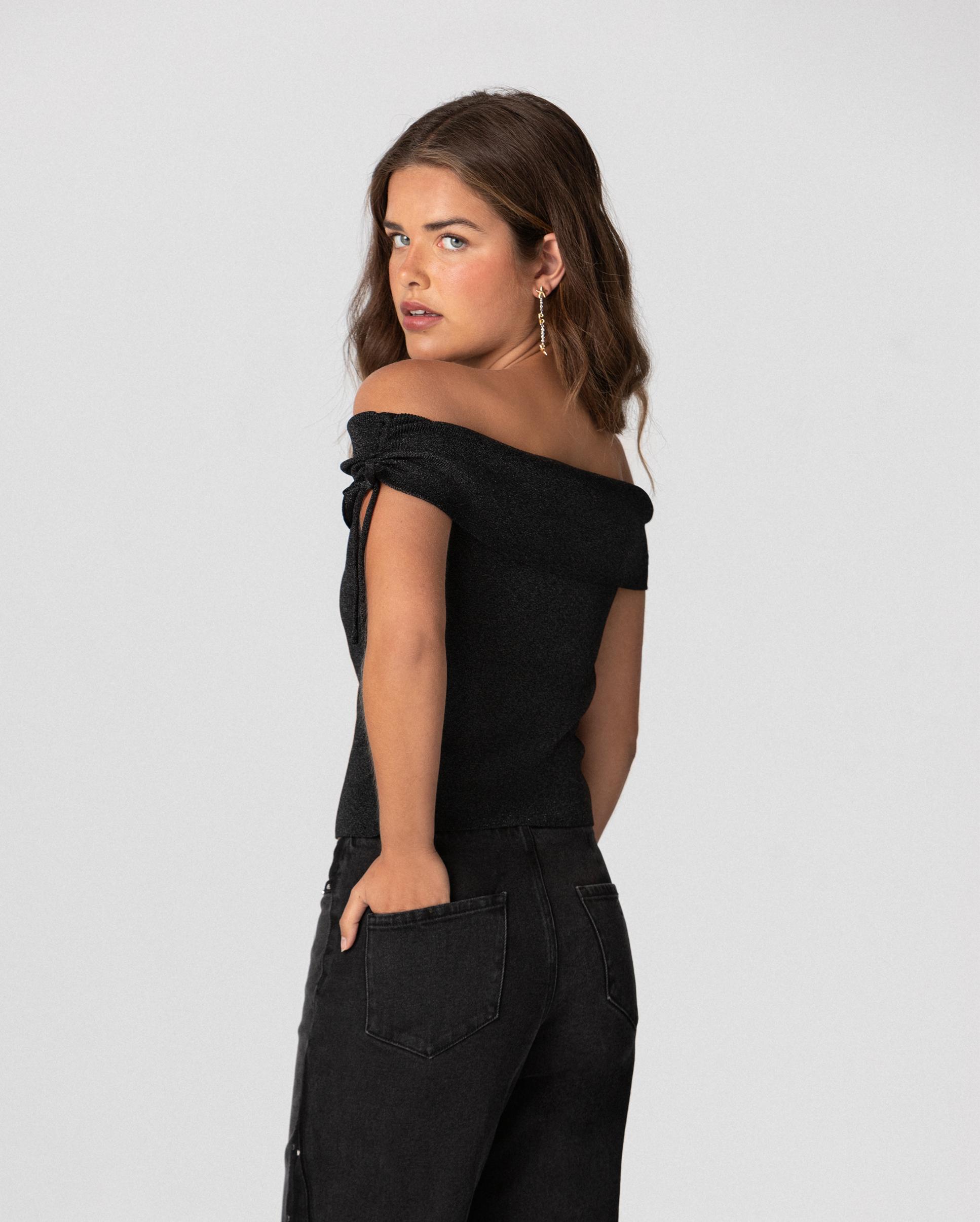 Top de mujer palabra de honor con lazadas - Noon - Negro Negro-4