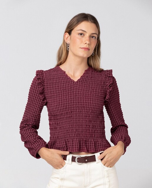 Imagen 0 de Blusa de mujer de manga larga con cuadros