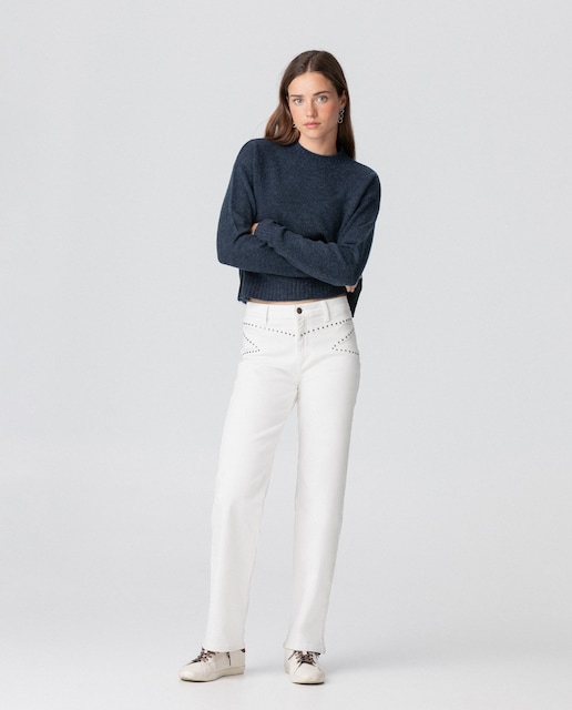 Imagen 0 de Vaquero recto de mujer talle alto con tachas