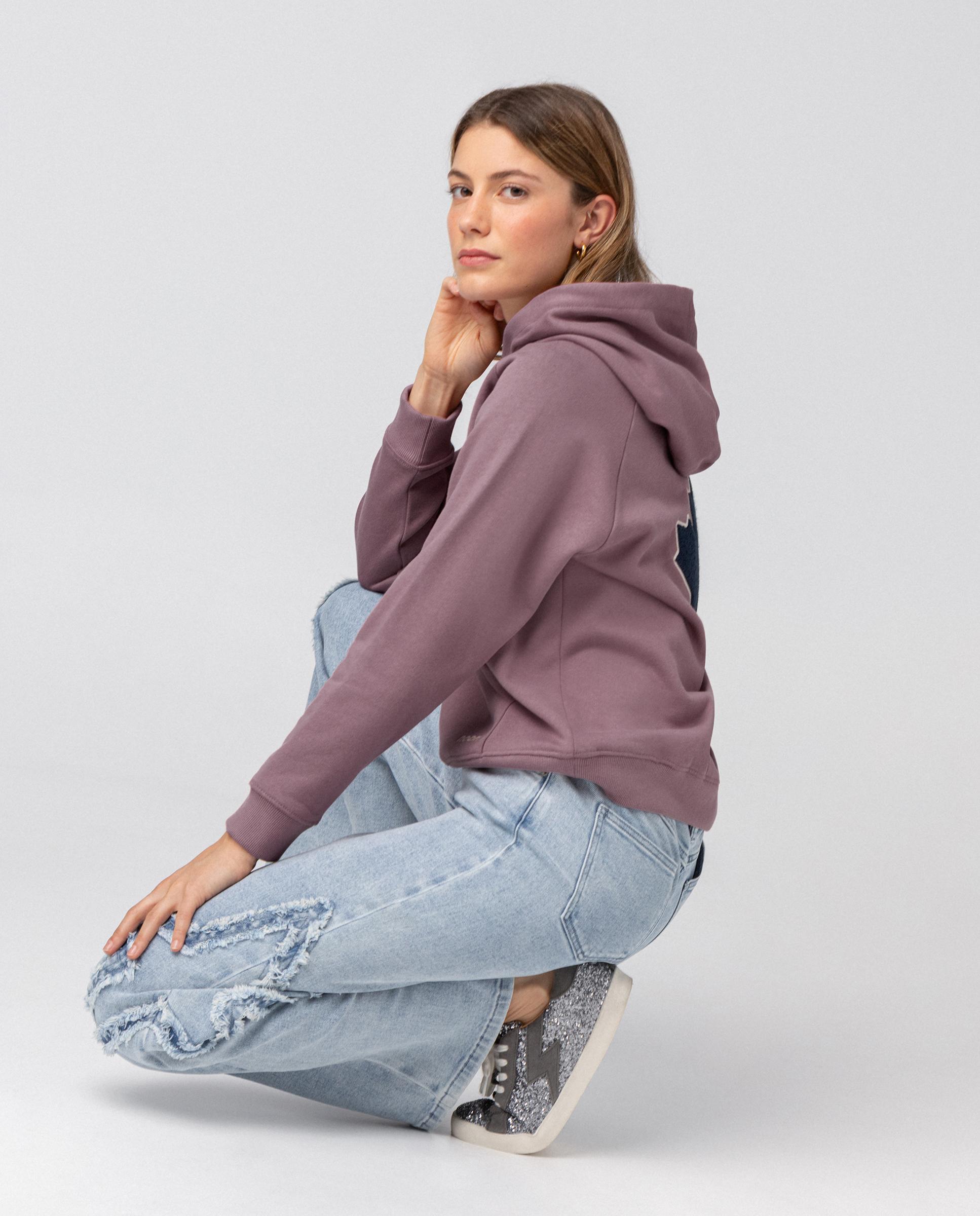 Sudadera de mujer con capucha y logo bordado - Noon - Morado Morado-4