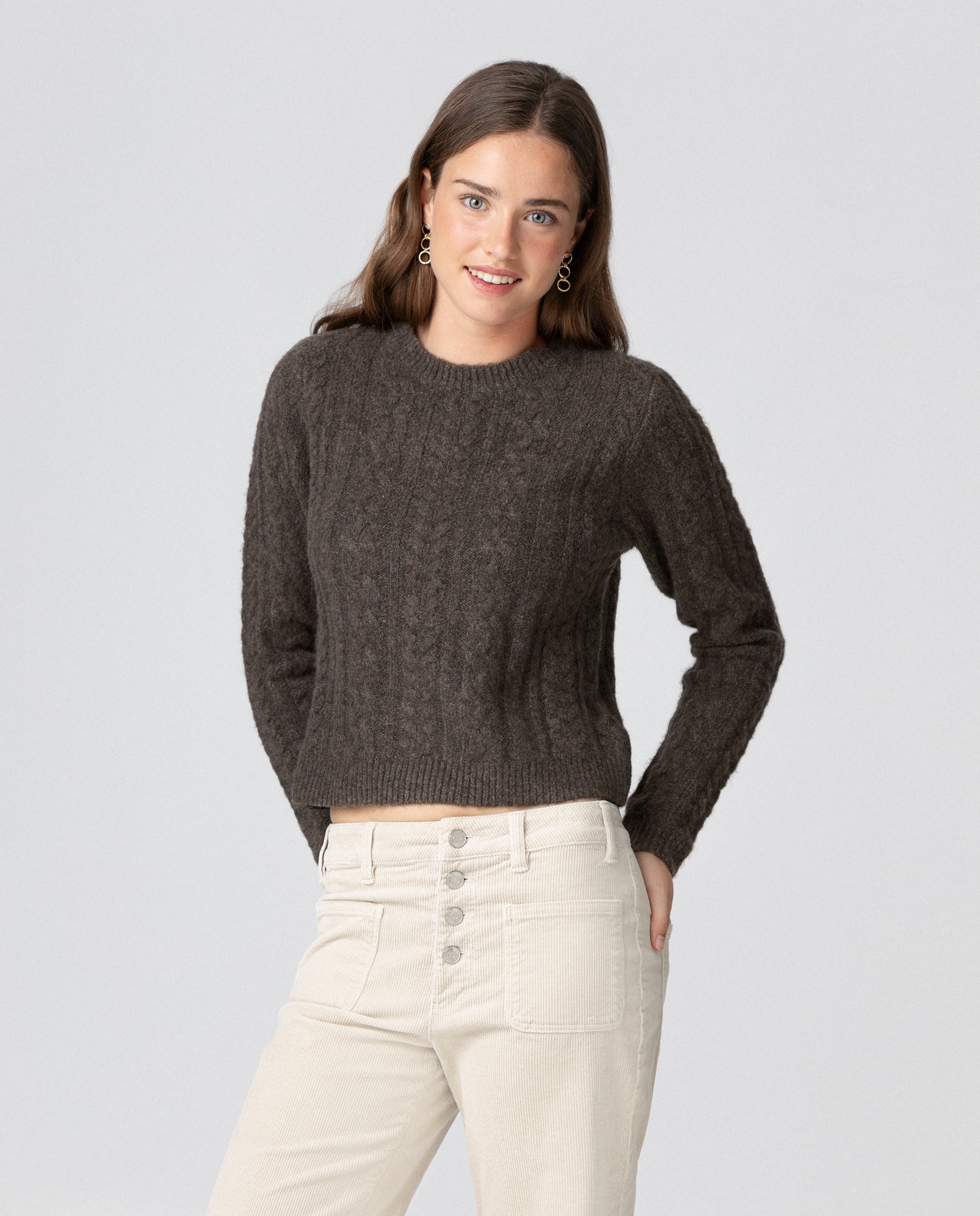 Jersey de mujer cuello caja de punto - Noon - Marrón Marrón-1