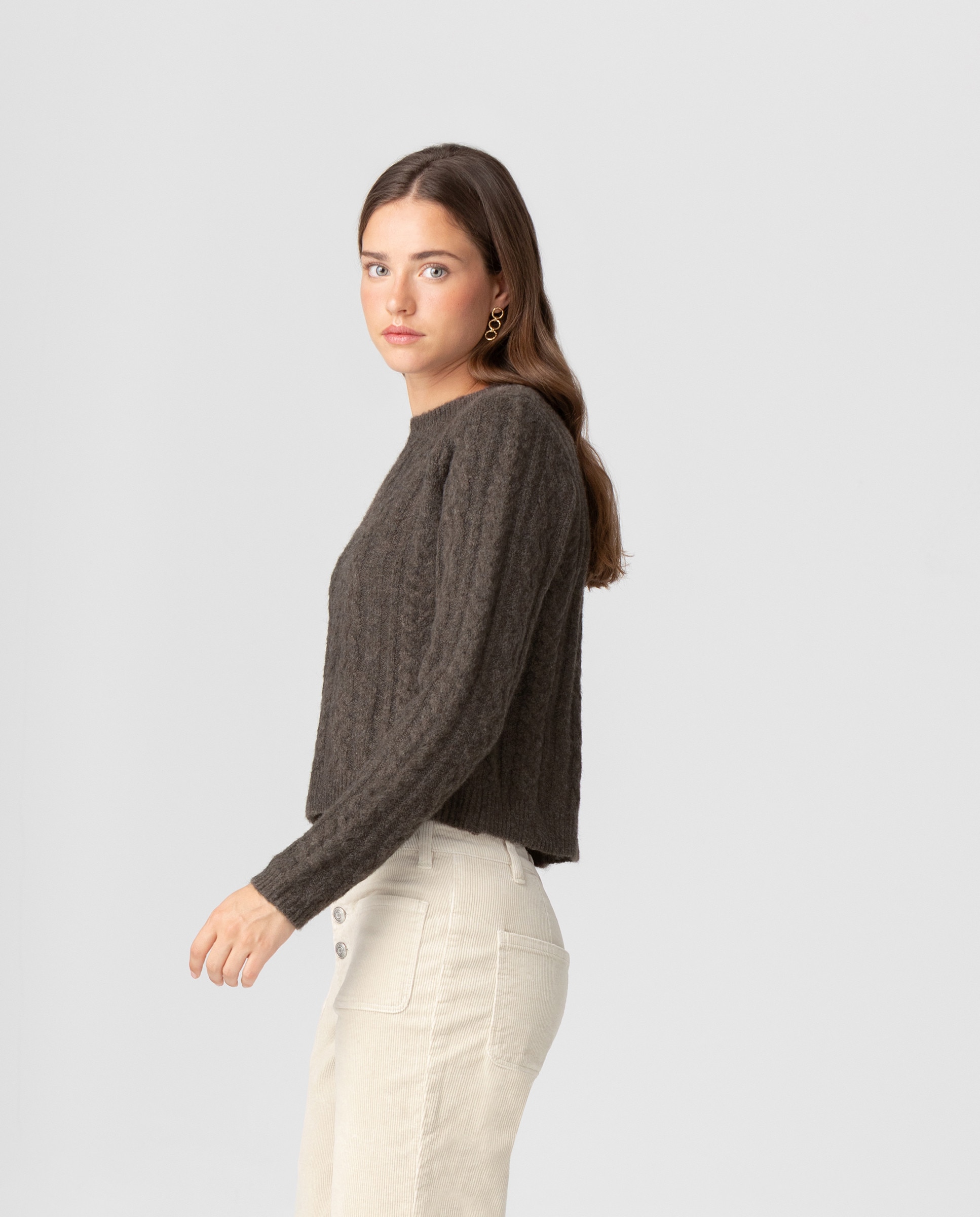 Jersey de mujer cuello caja de punto - Noon - Marrón Marrón-3