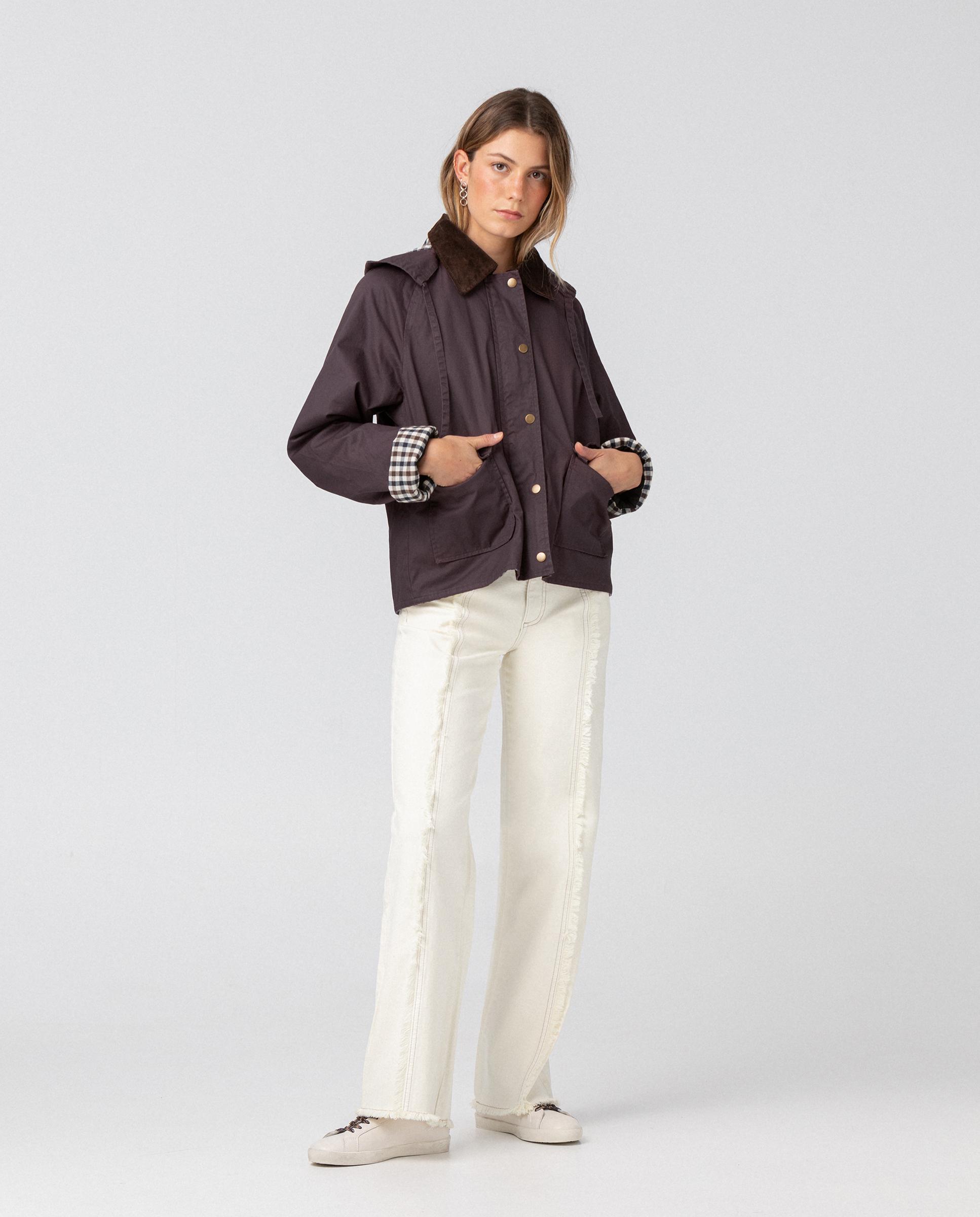 Parka corta de mujer impermeable con cuello de pana - Noon - Burdeos Burdeos-1