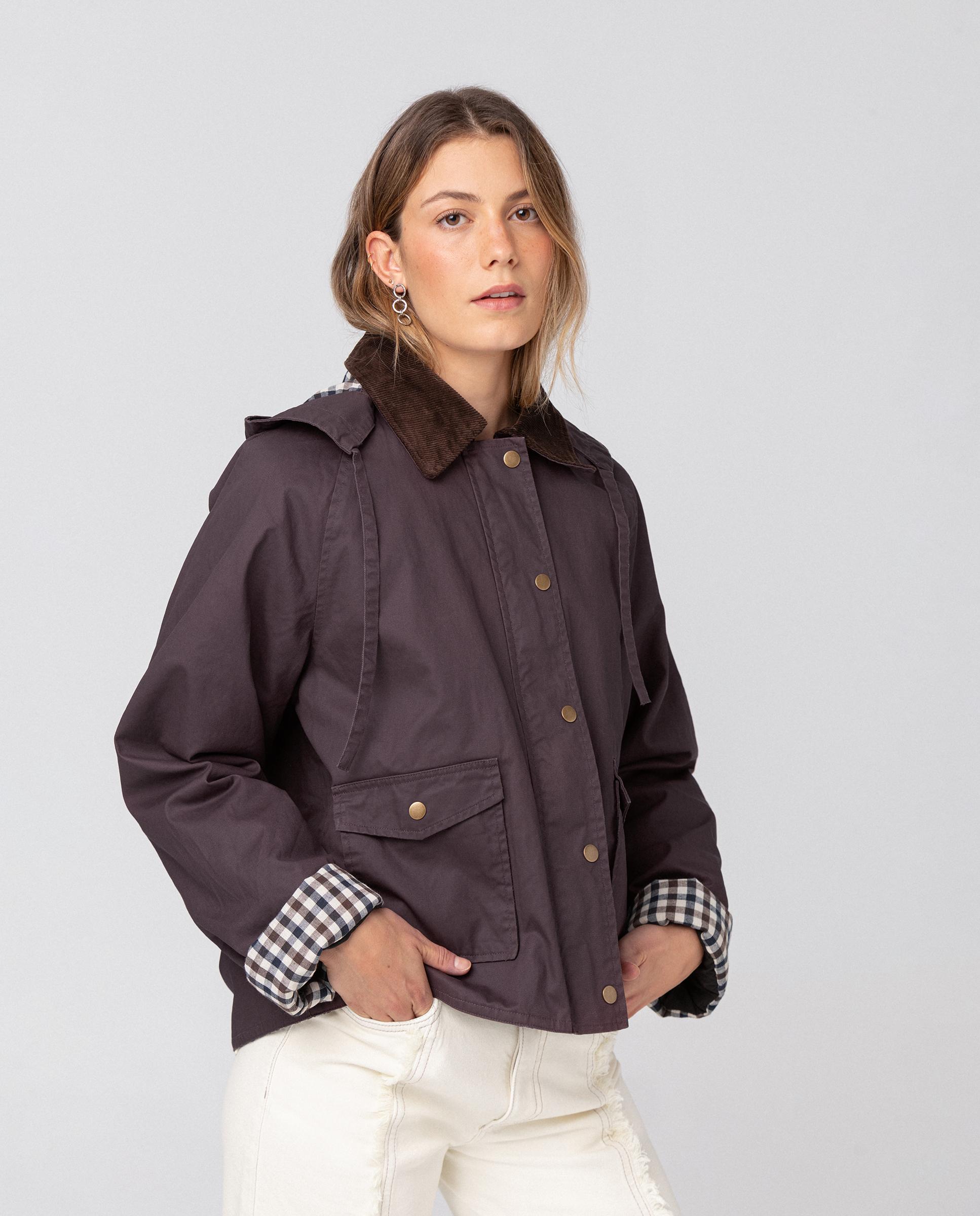 Parka corta de mujer impermeable con cuello de pana - Noon - Burdeos Burdeos-3