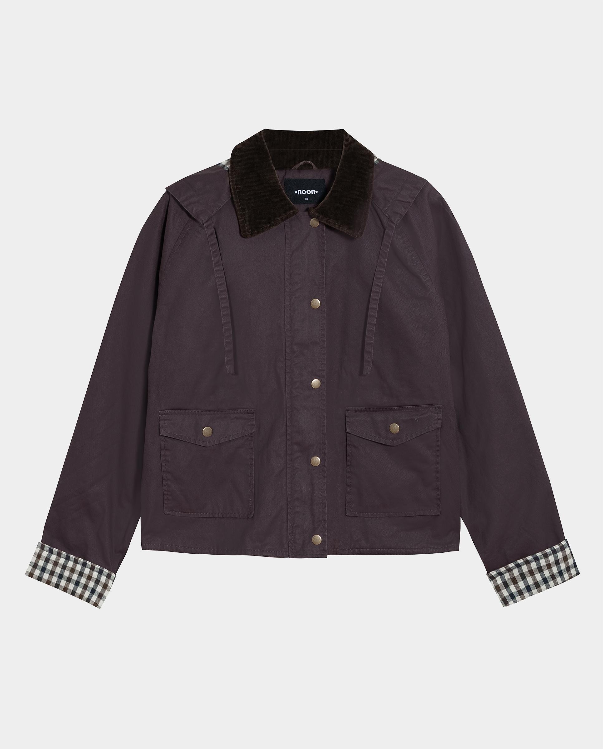 Parka corta de mujer impermeable con cuello de pana - Noon - Burdeos Burdeos-5