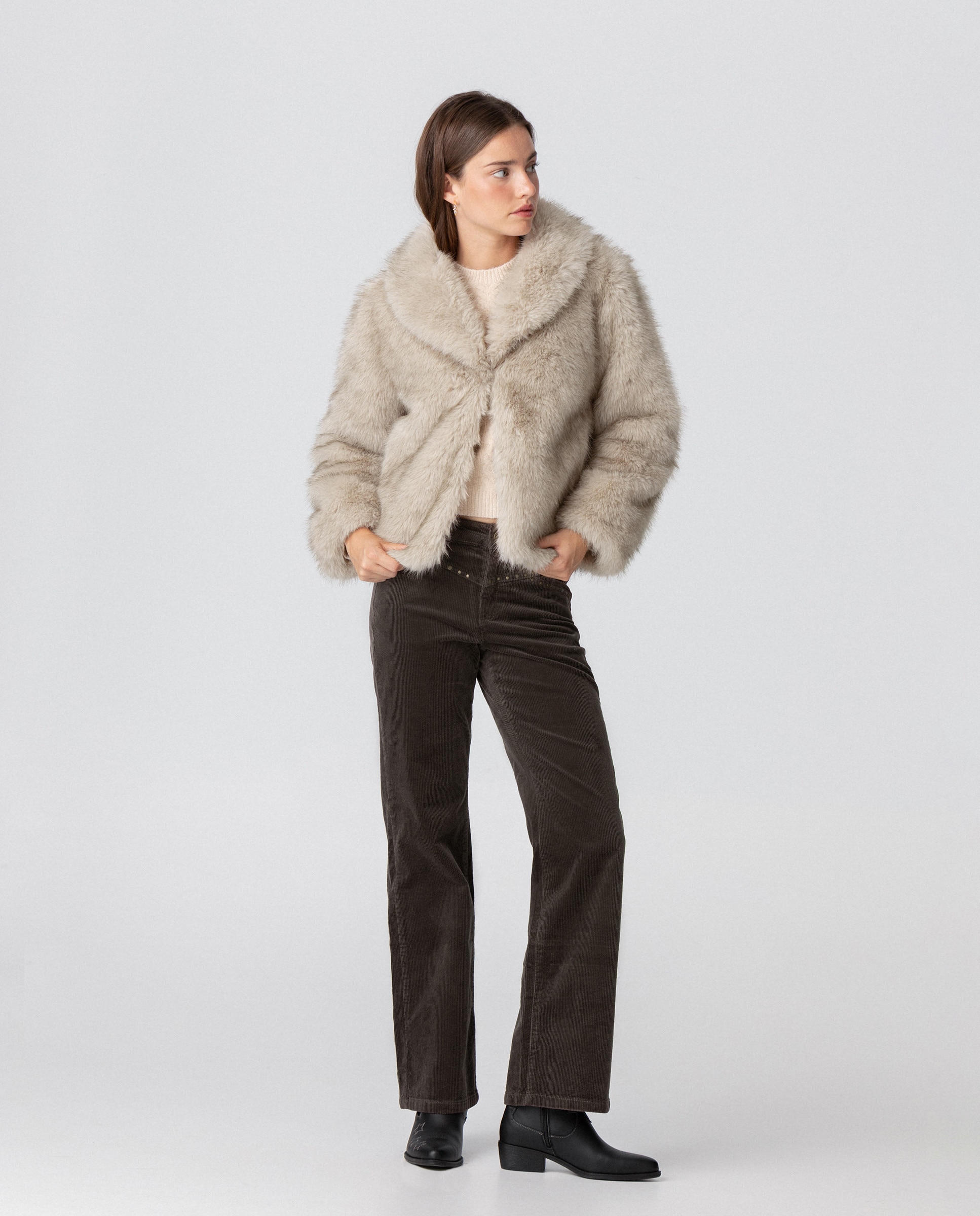 Chaqueta pelo lisa de mujer - Noon - Crudo Crudo-1