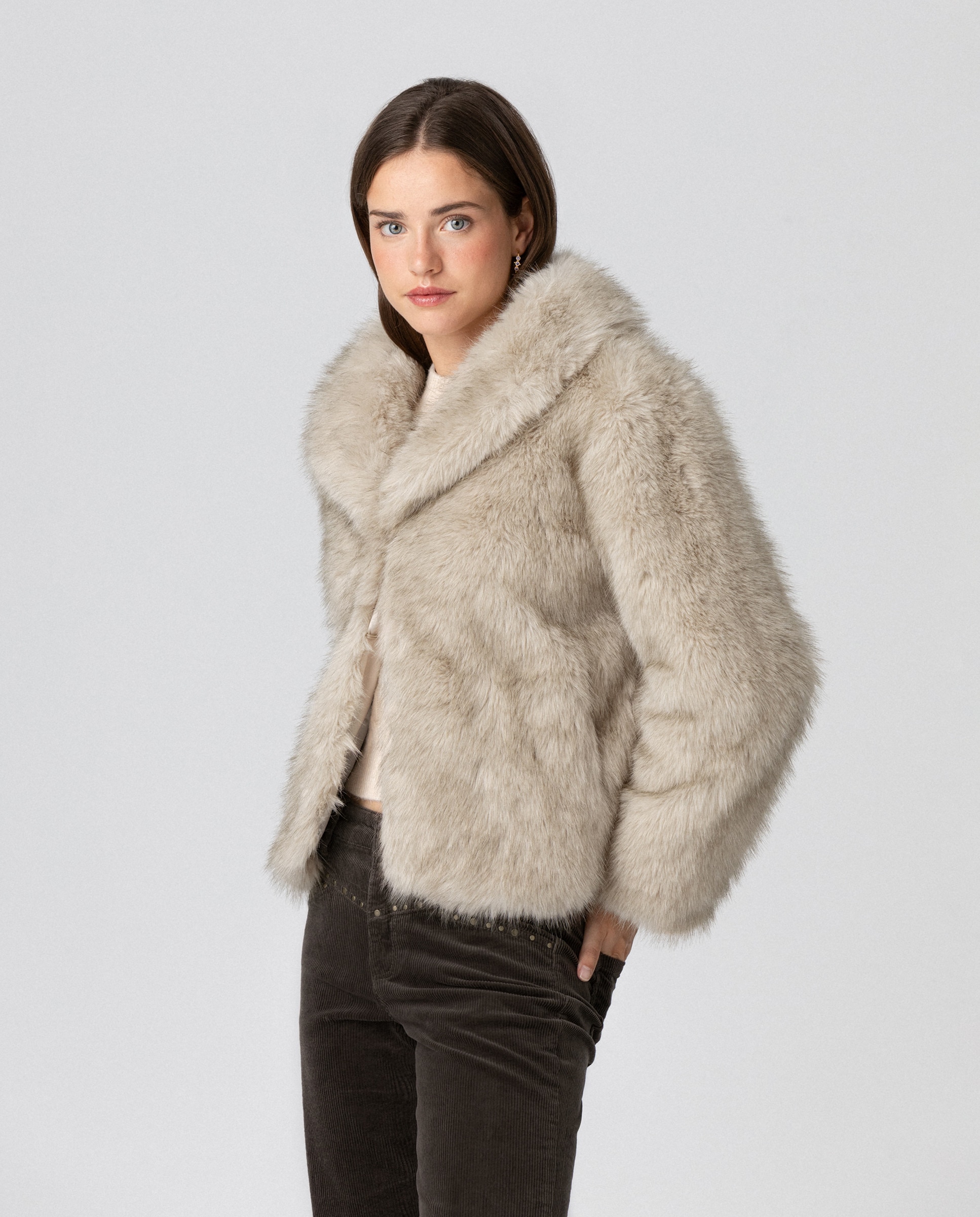 Chaqueta pelo lisa de mujer - Noon - Crudo Crudo-3