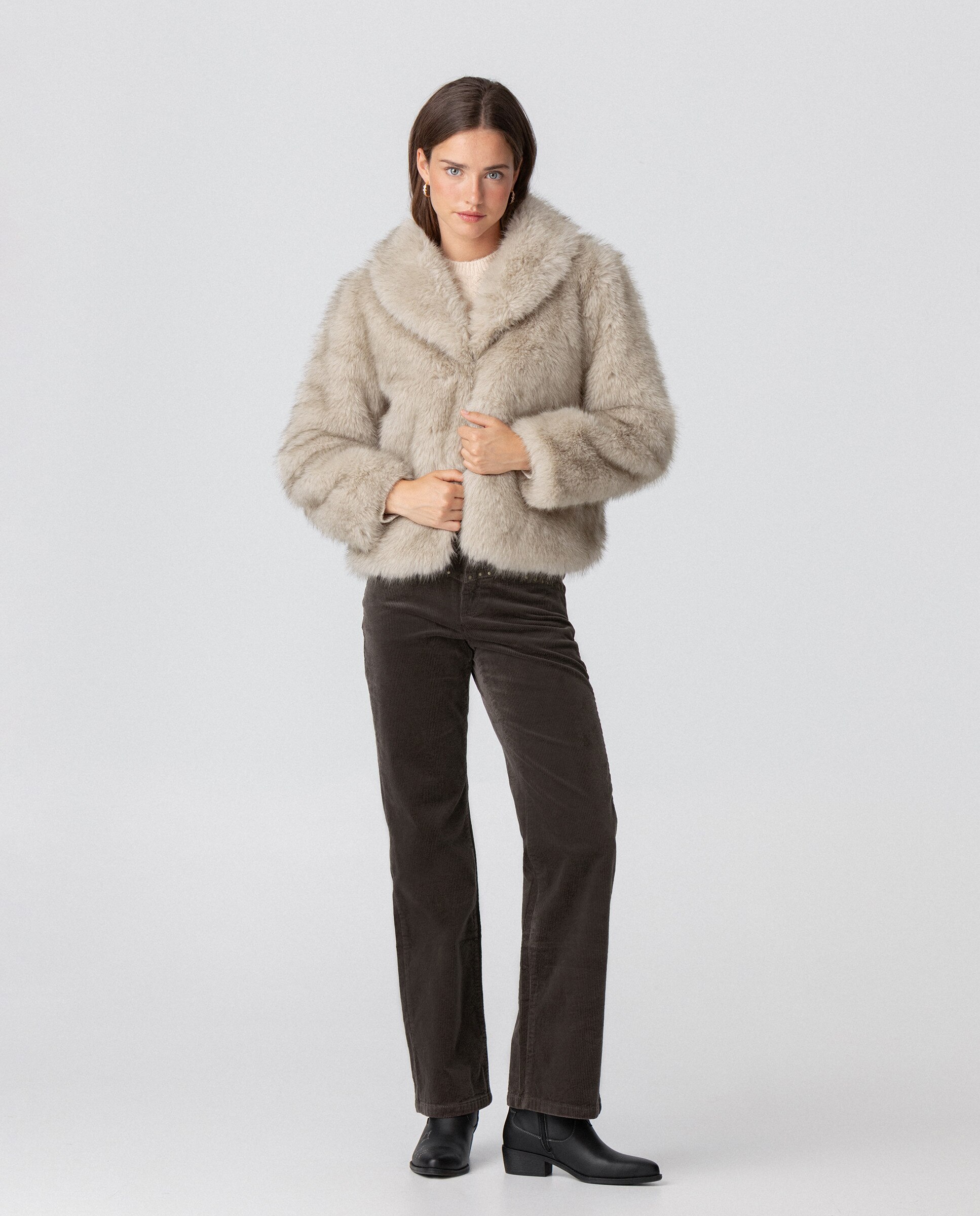 Chaqueta pelo lisa de mujer - Noon - Crudo Crudo-4