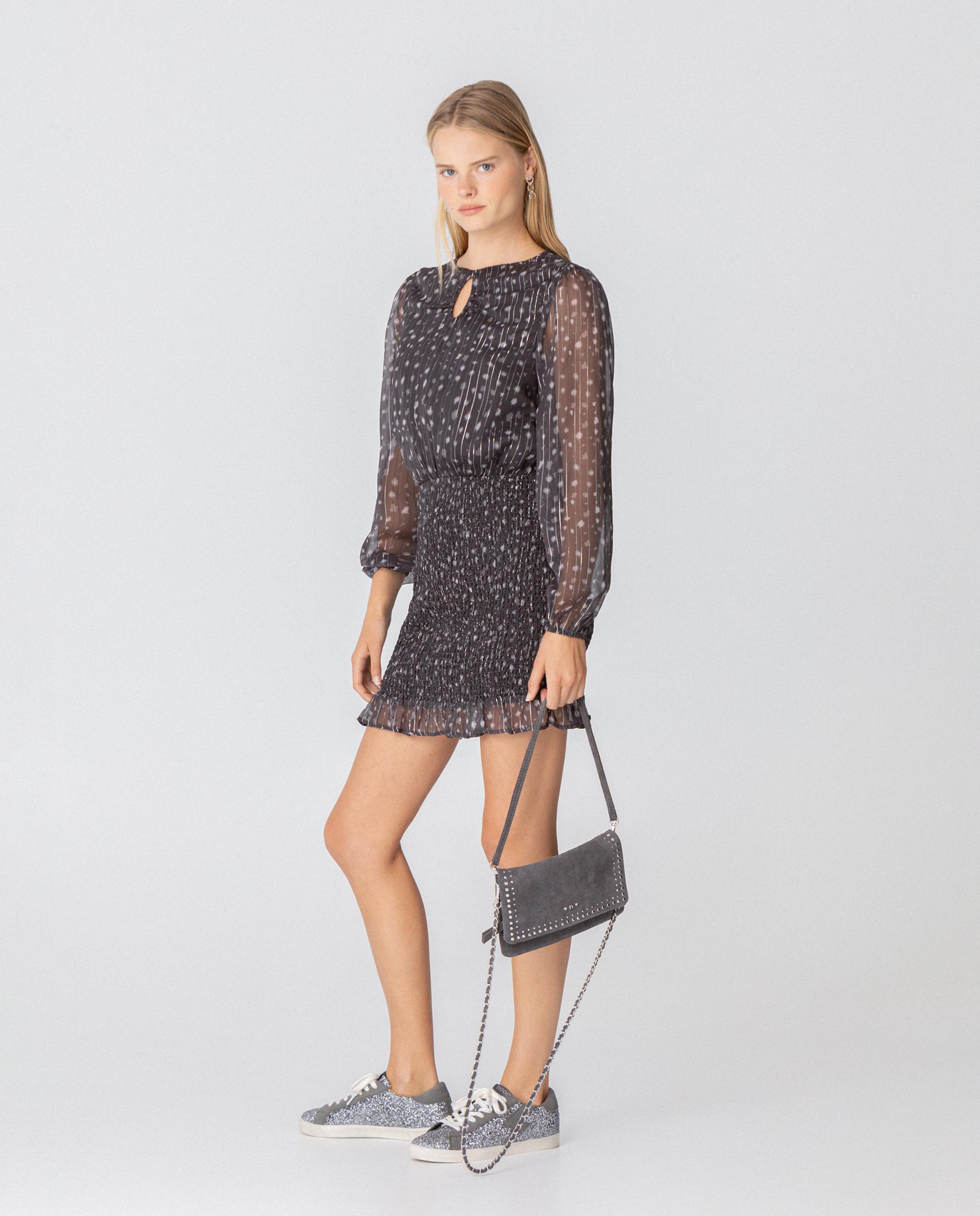 Vestido mini de manga larga con estampado - Noon - Negro Negro-4