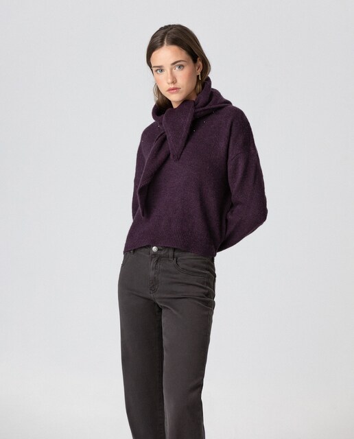 Imagen 0 de Jersey liso con cuello pico de mujer con tachas