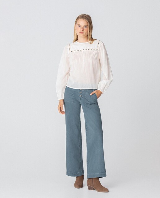 Imagen 0 de Vaqueros de mujer anchos de talle alto con botones