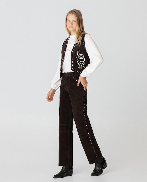 Imagen 0 de Pantalones de mujer efecto ante con tachas