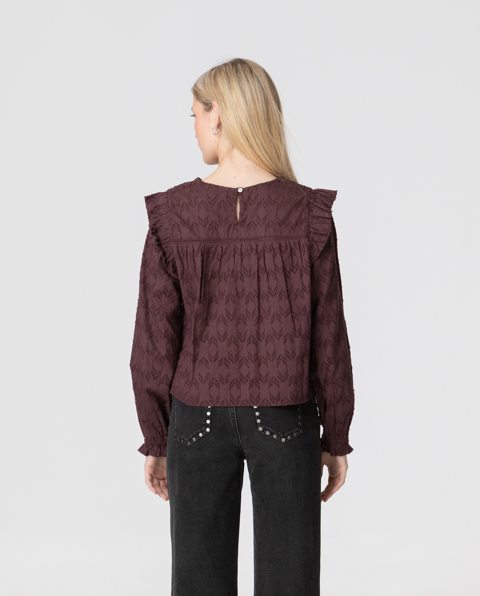 Blusa con volantes de mujer - Noon - Burdeos Burdeos-2