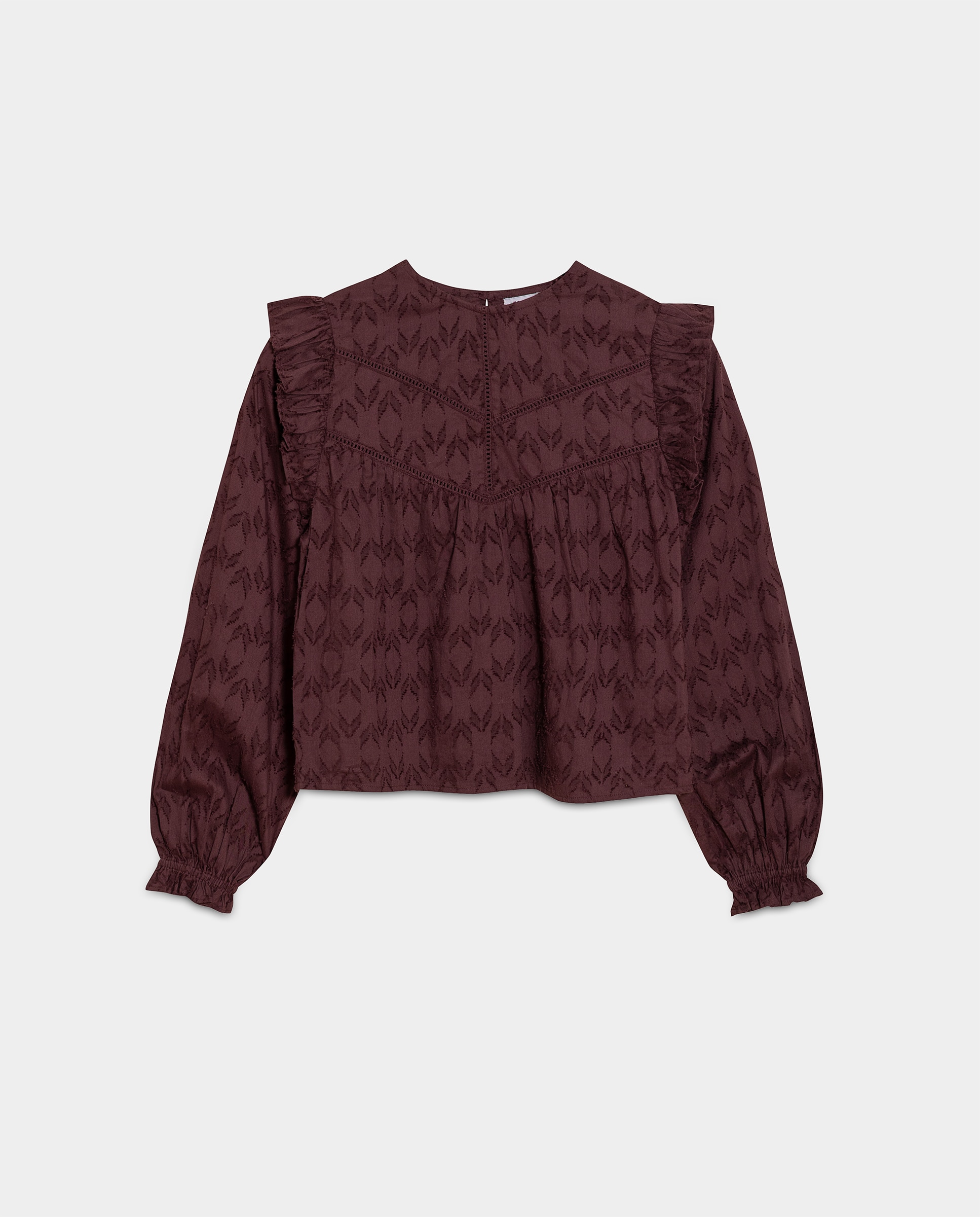Blusa con volantes de mujer - Noon - Burdeos Burdeos-5