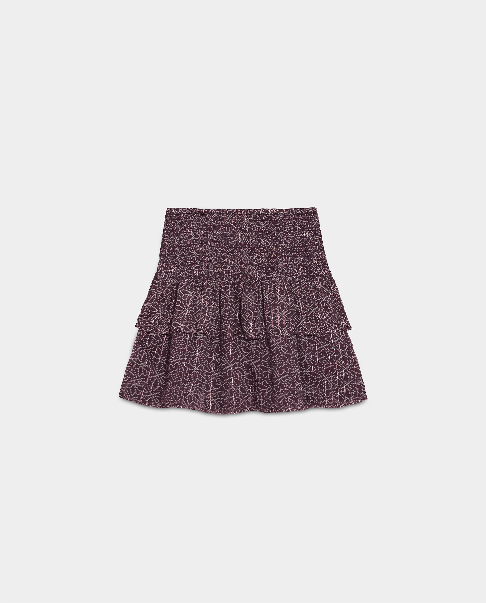 Falda mini estampada con doble volante - Noon - Burdeos Burdeos-5