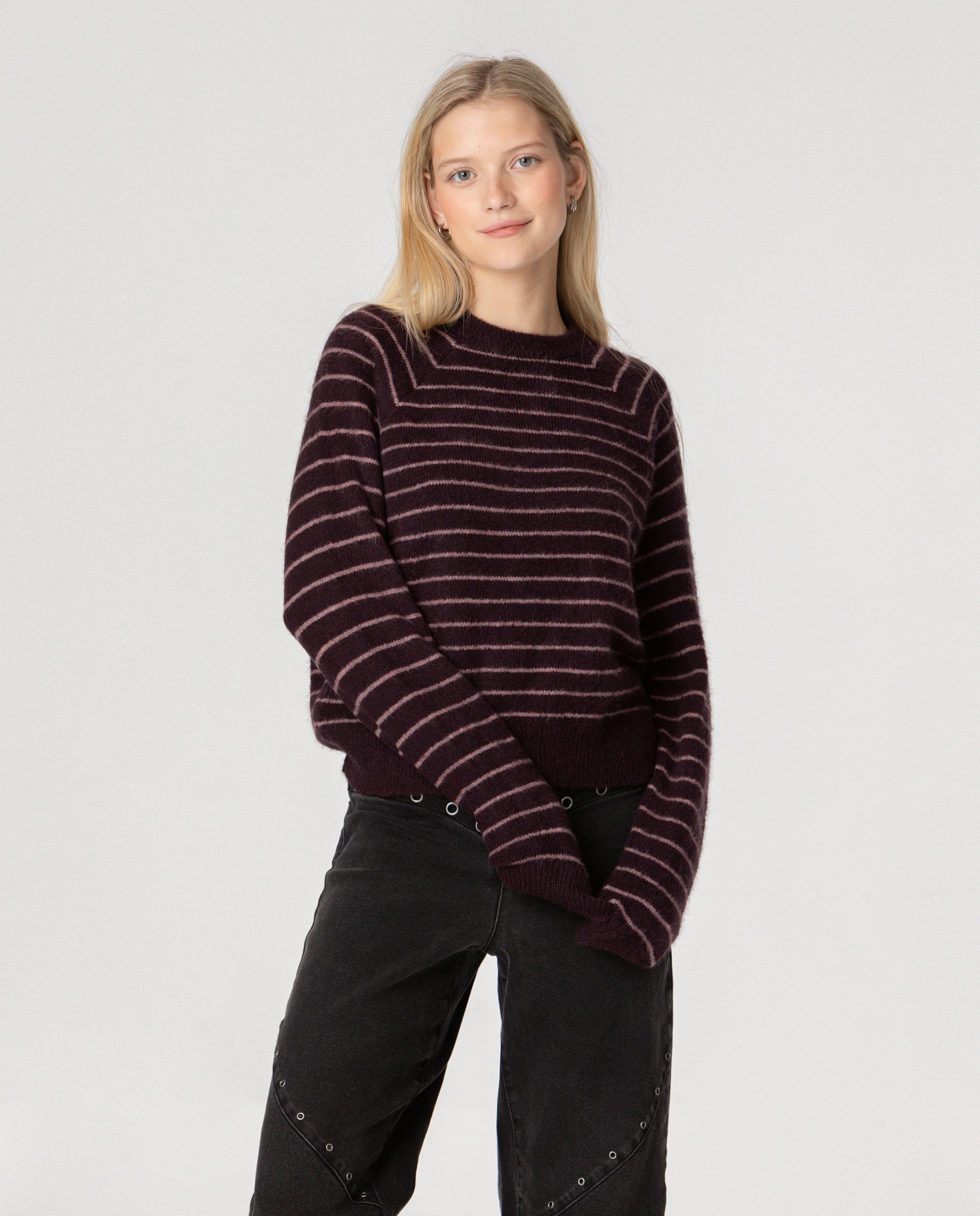 Noon - Jersey de mujer a rayas con cuello redondo.