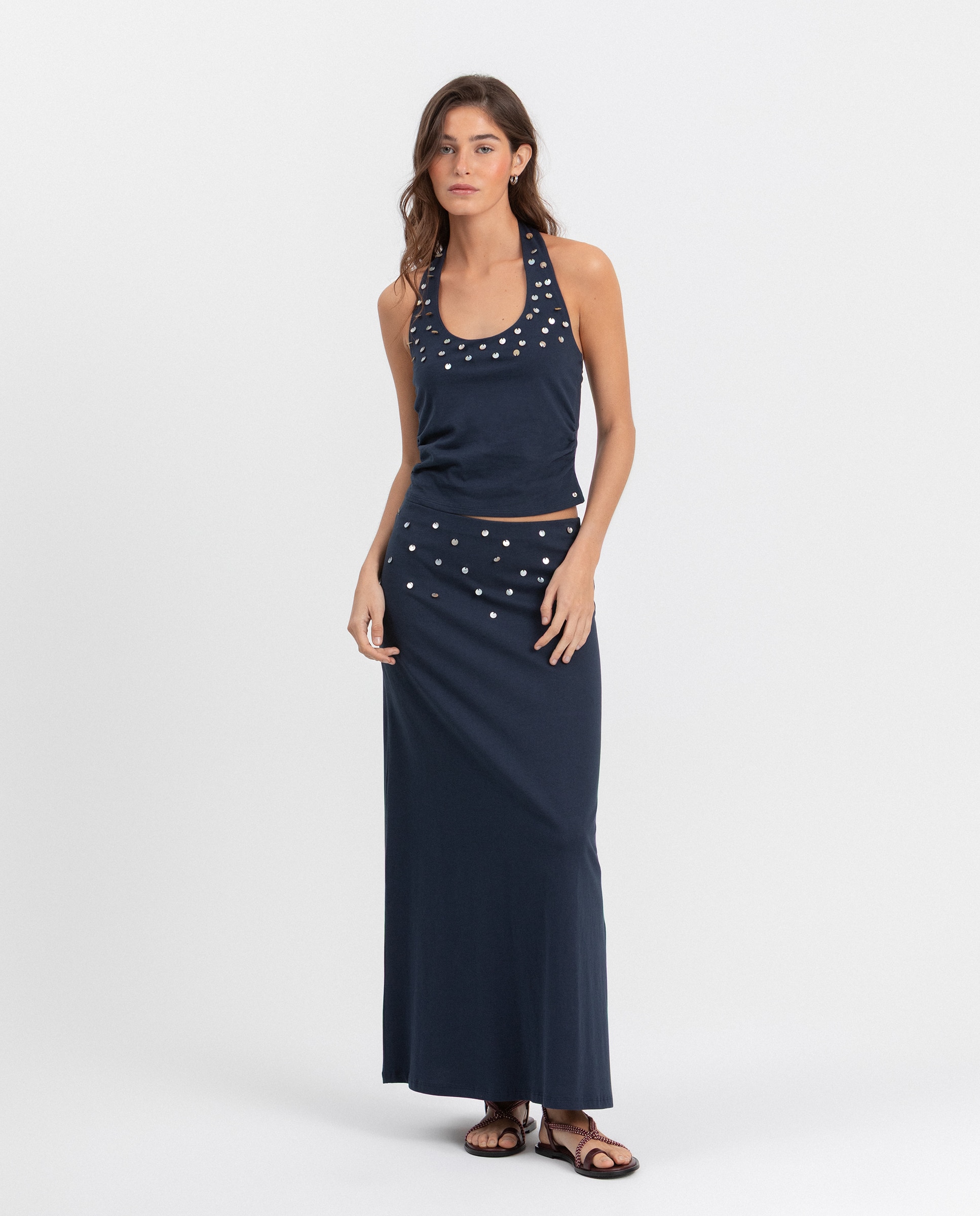 Noon - Falda midi de punto con estampado flores.