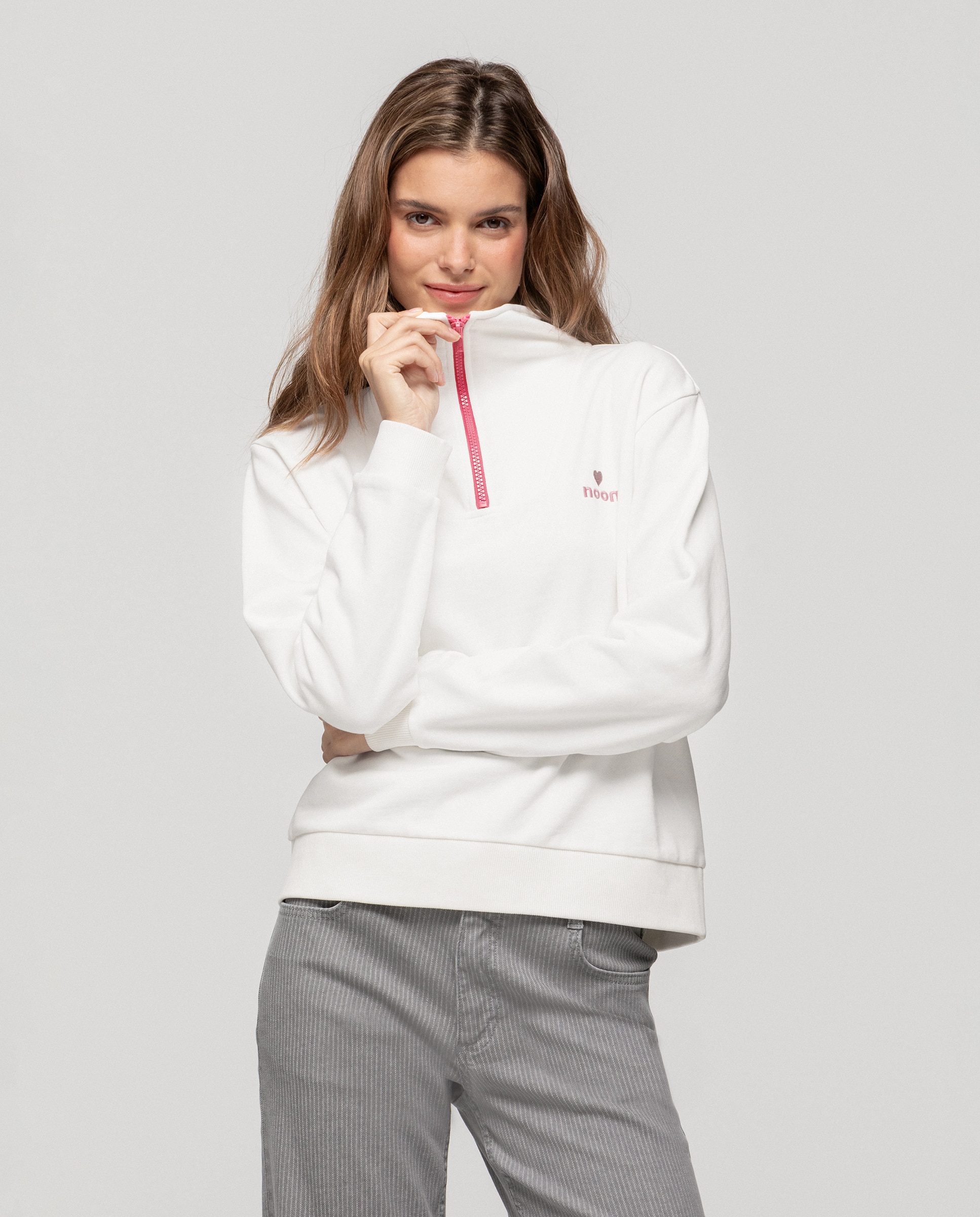 Noon - Sudadera de mujer con estampado de rayas y cremallera.