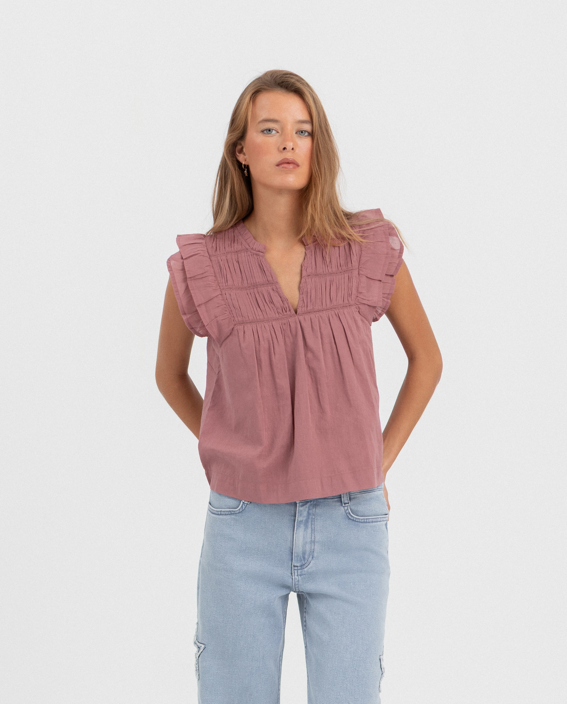 Noon - Blusa fluida de mujer sin mangas.