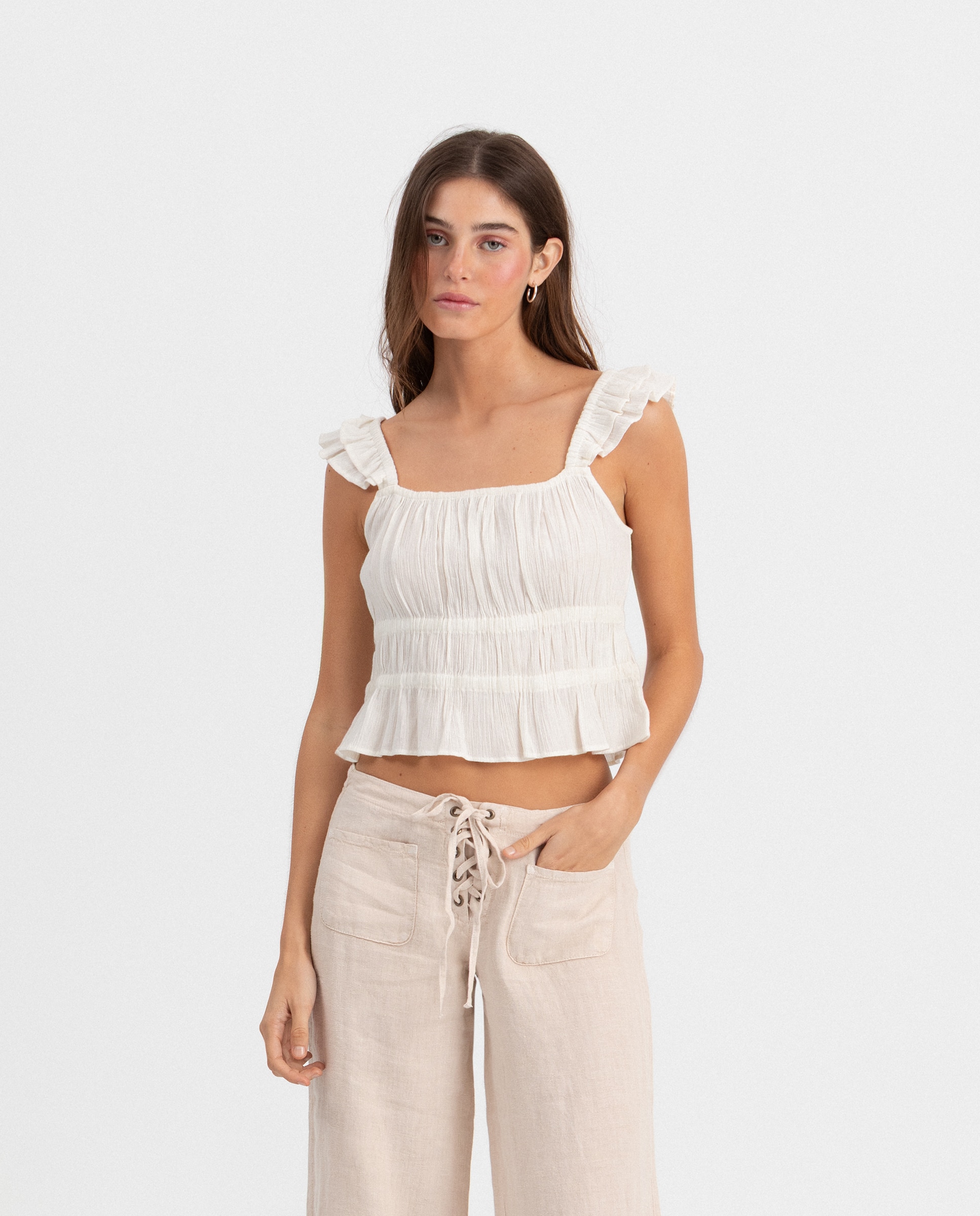 Noon - Top fruncido de mujer con tirantes.