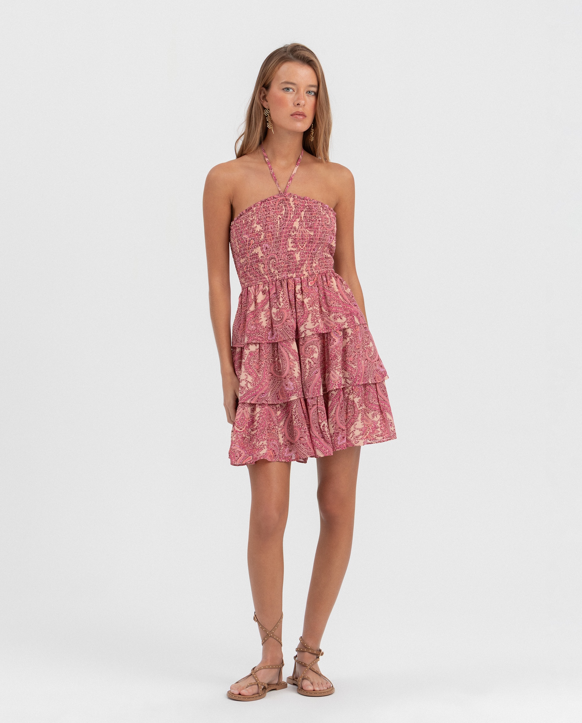 Imagen 2 de Vestido mini estampado con volantes - Noon - Rosa Rosa