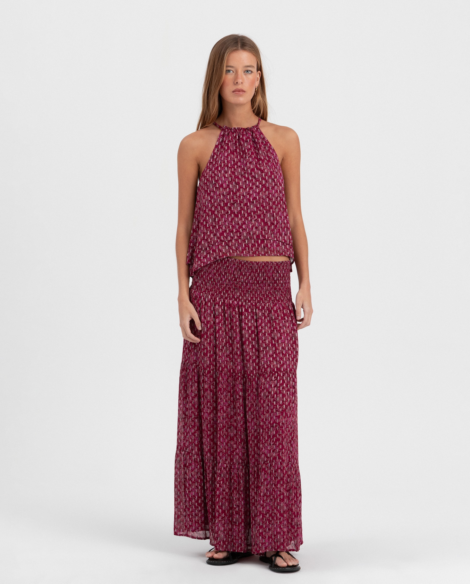 Noon - Falda midi con brillo.