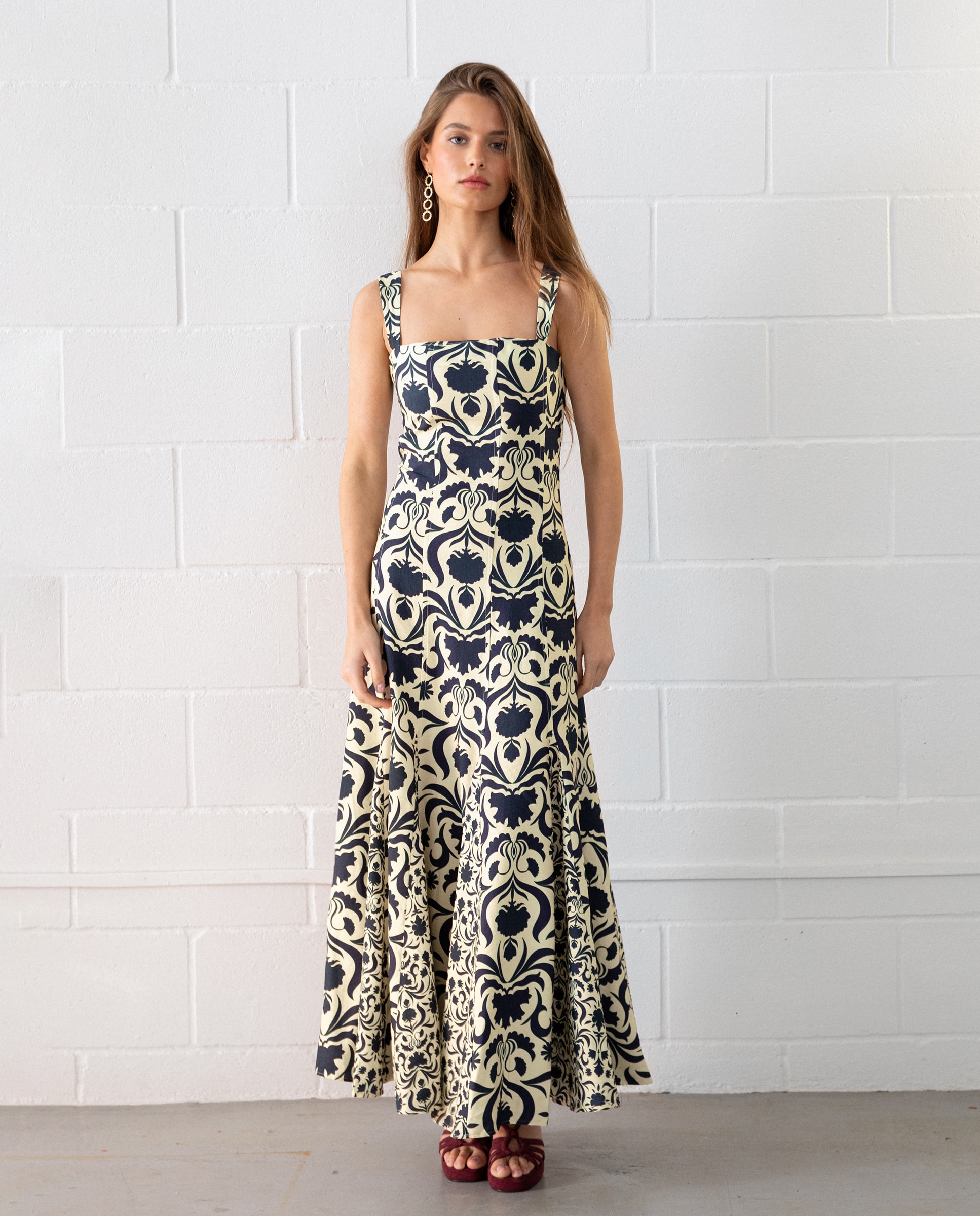 Noon - Vestido midi estampado con volantes.