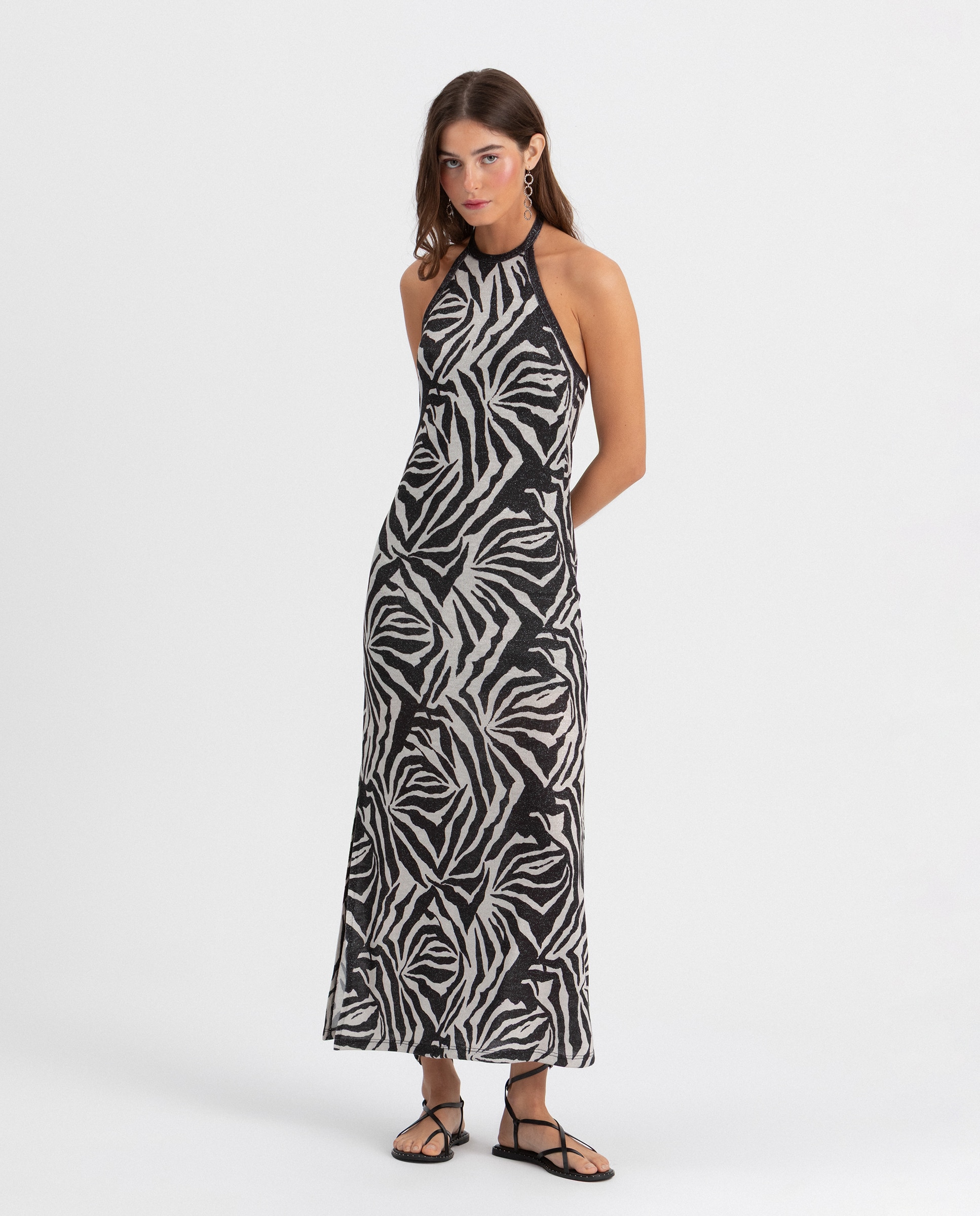 Noon - Vestido midi halter estampado.