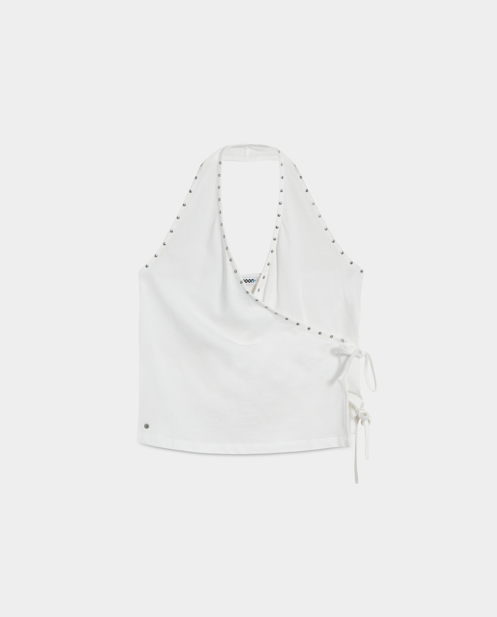 Top de mujer con cuello halter y detalle tachas - Noon - Blanco Blanco-5