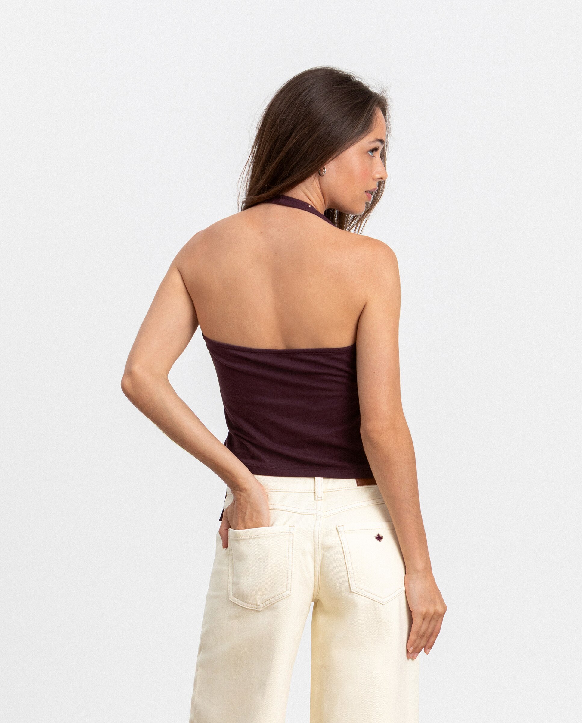 Top de mujer con cuello halter y detalle tachas - Noon - Burdeos Burdeos-2