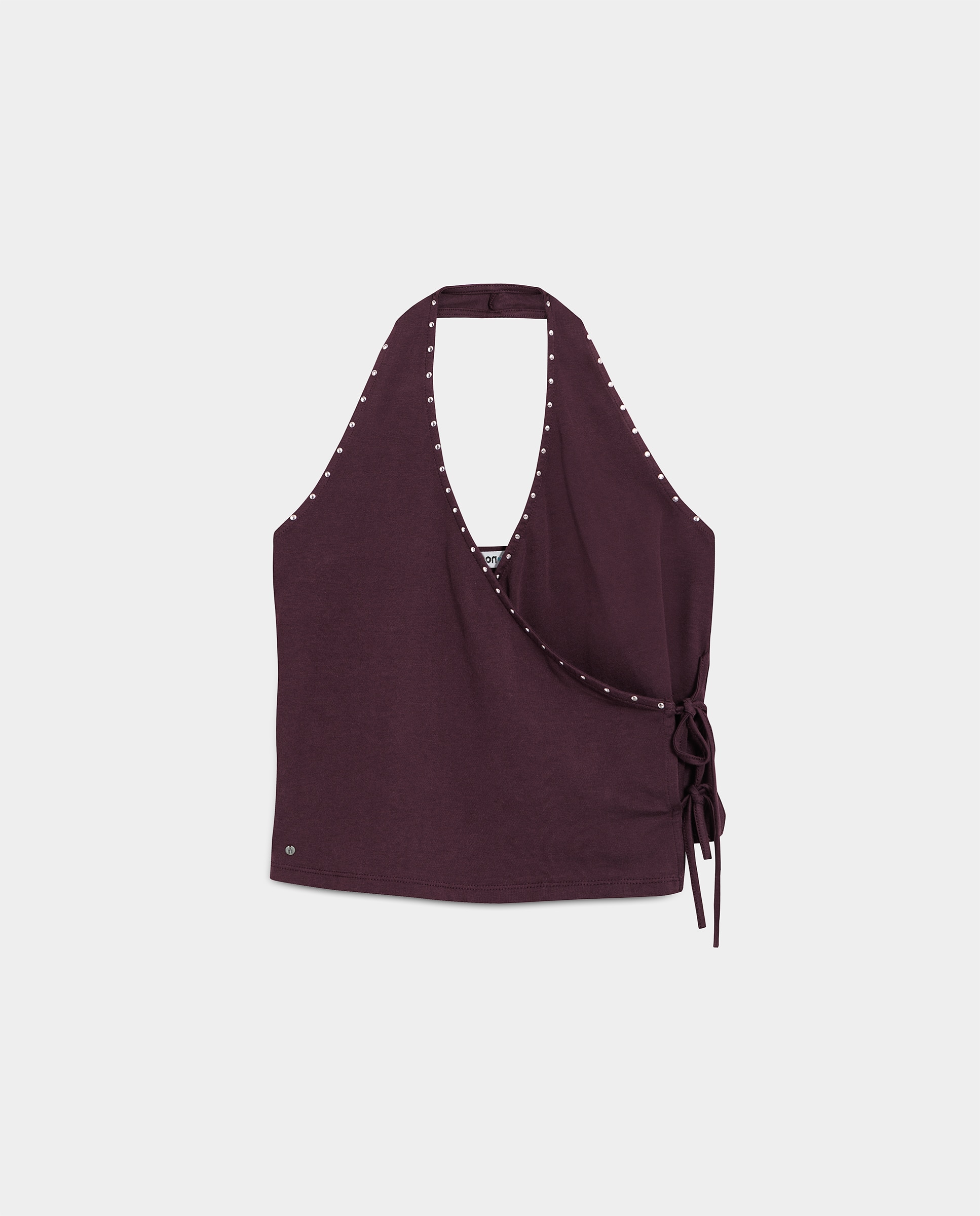 Top de mujer con cuello halter y detalle tachas - Noon - Burdeos Burdeos-5